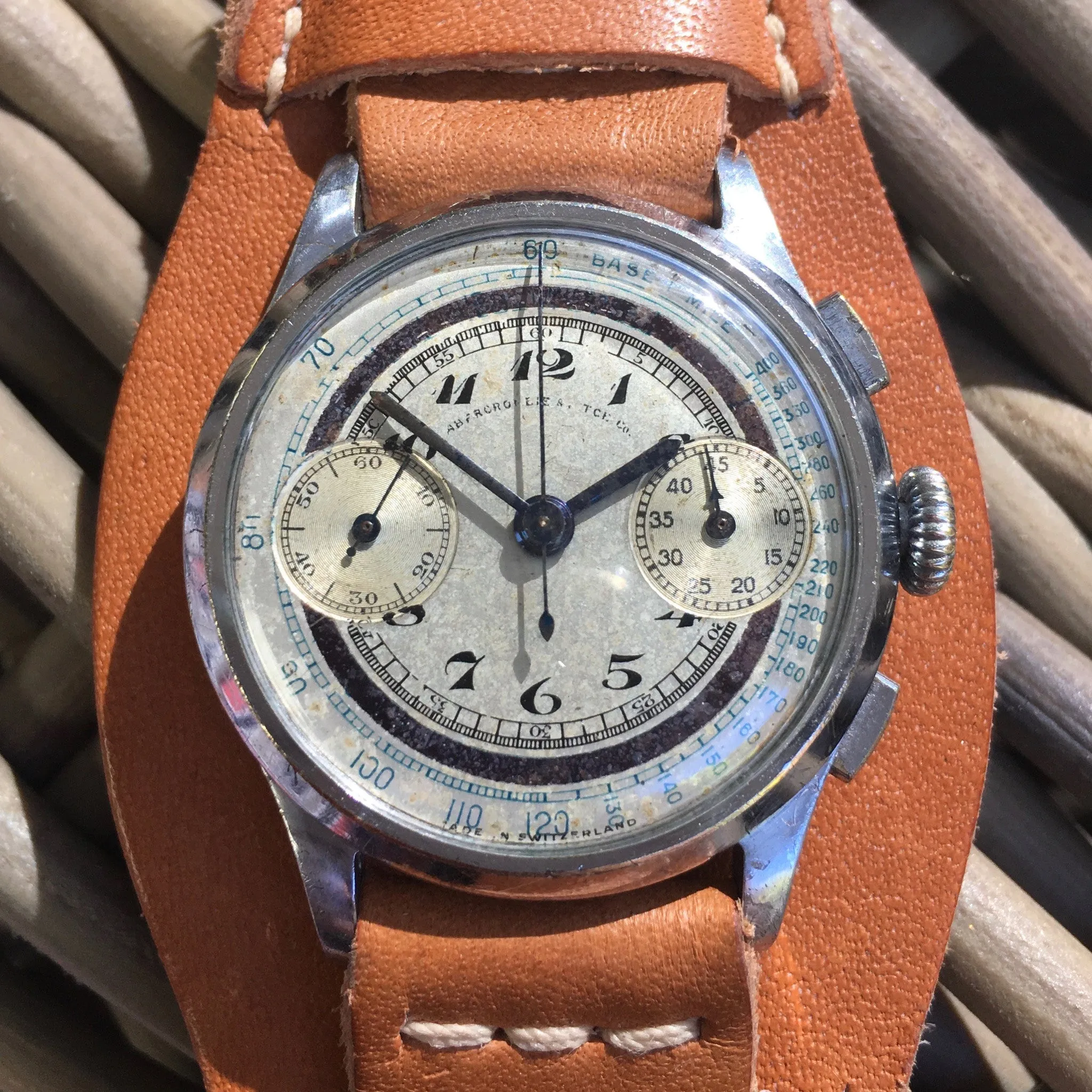 Vintage Abercrombie & Fitch Silver Dial Chromium Steel Chronograph 1930's Wristwatch