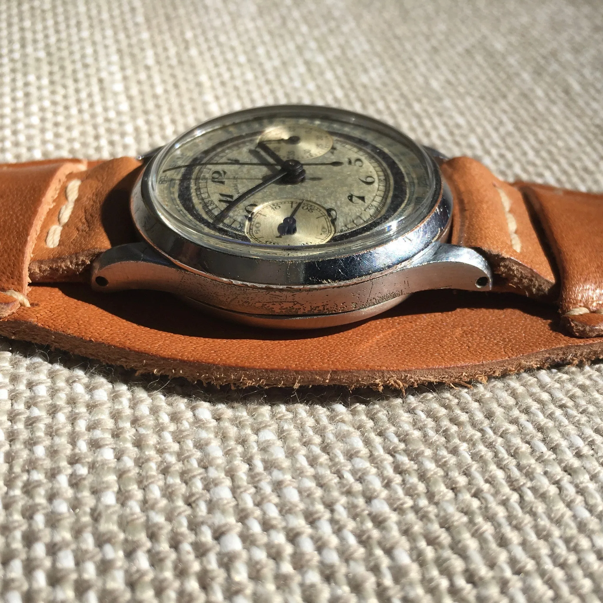 Vintage Abercrombie & Fitch Silver Dial Chromium Steel Chronograph 1930's Wristwatch