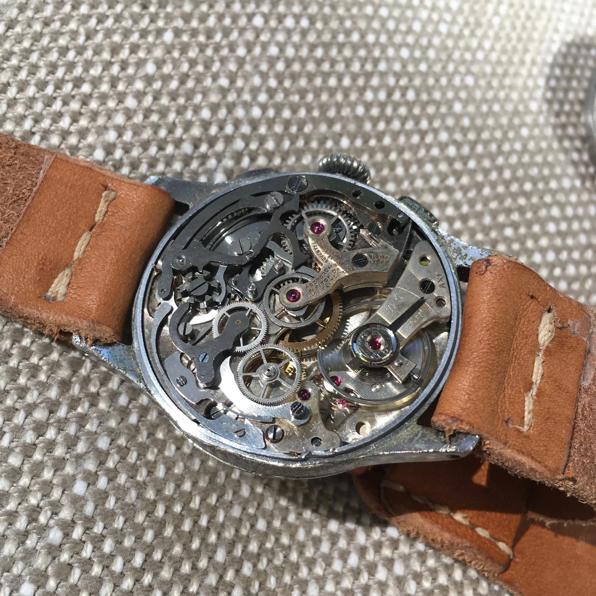 Vintage Abercrombie & Fitch Silver Dial Chromium Steel Chronograph 1930's Wristwatch