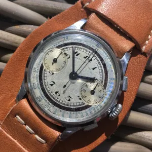 Vintage Abercrombie & Fitch Silver Dial Chromium Steel Chronograph 1930's Wristwatch