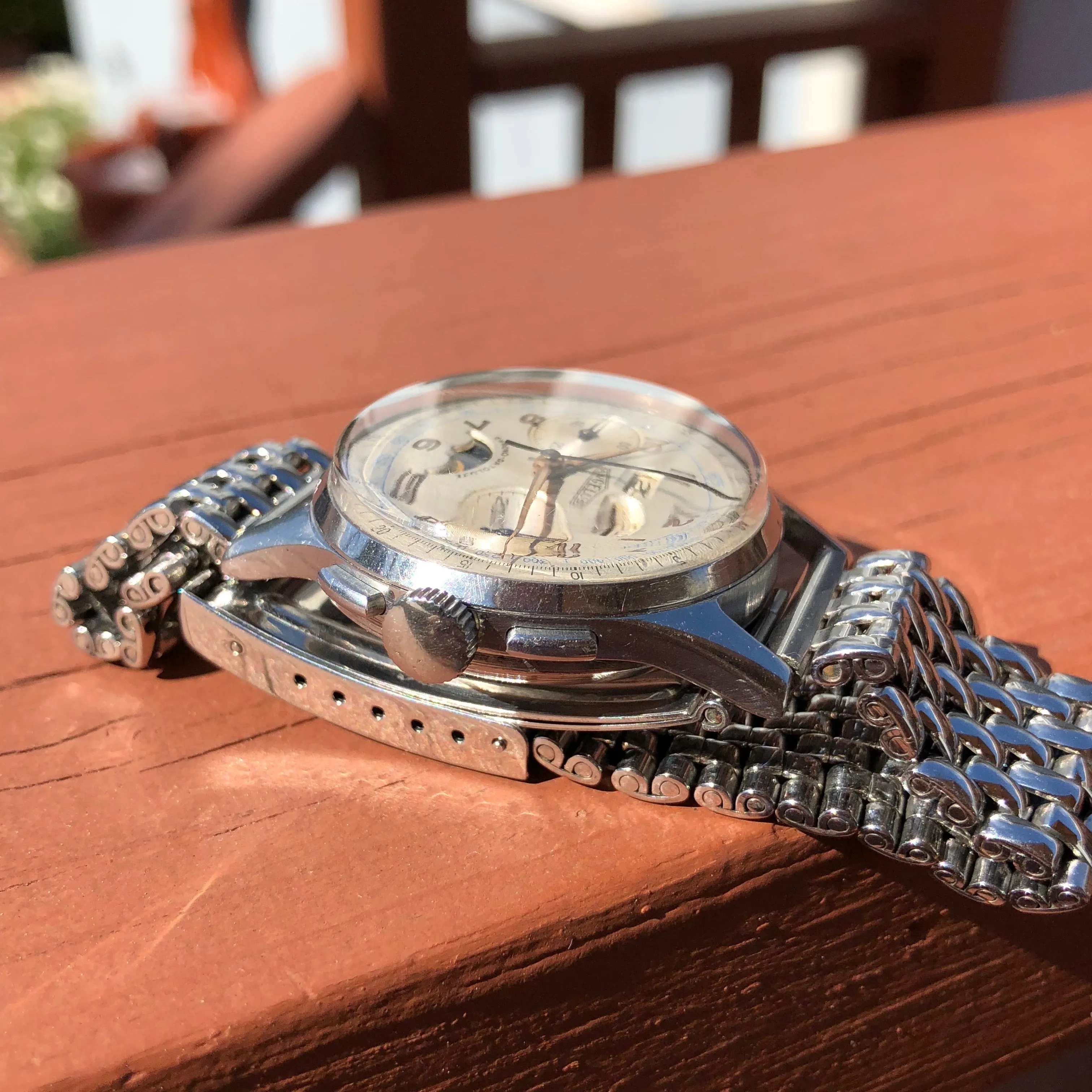 Vintage Angelus Chrono-Datoluxe Moonphase Day Date Chronograph Wristwatch