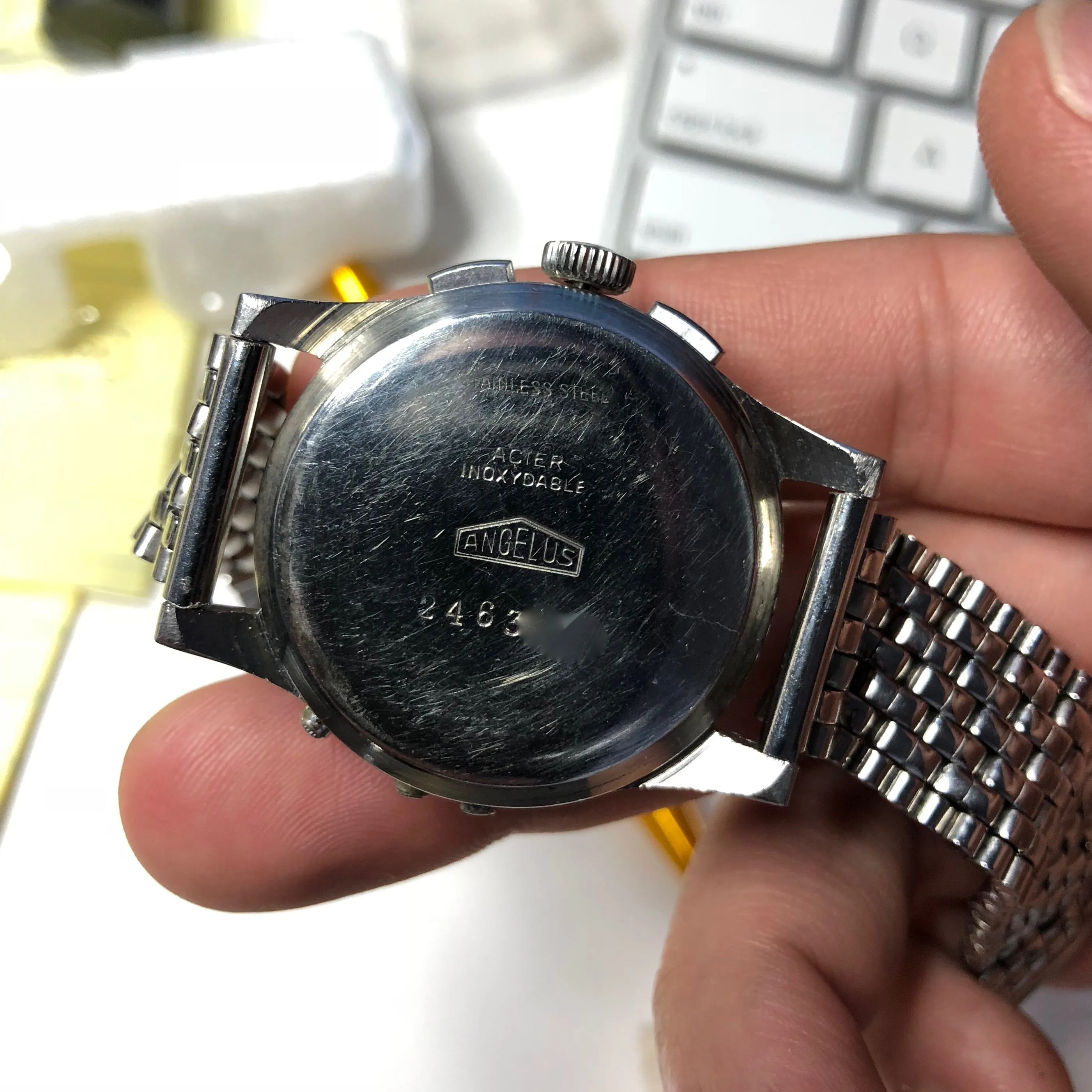 Vintage Angelus Chrono-Datoluxe Moonphase Day Date Chronograph Wristwatch