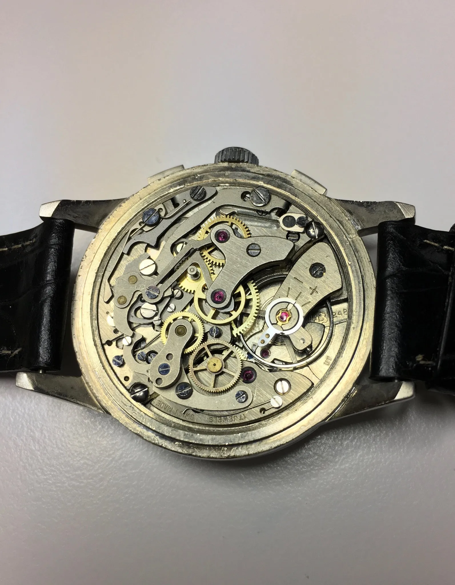 Vintage Angelus Steel Chronograph Pulsations Oversized Manual Wind Watch