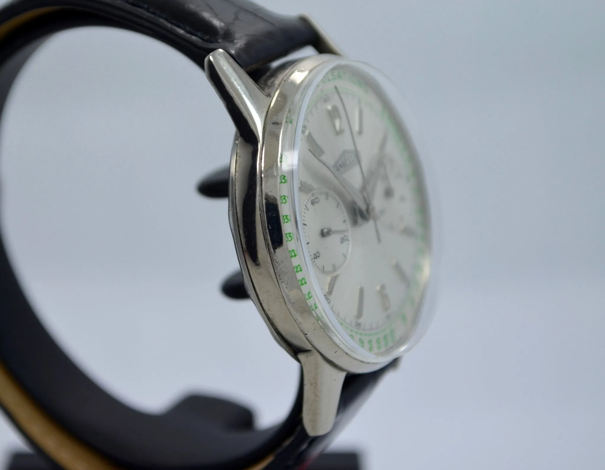 Vintage Angelus Steel Chronograph Pulsations Oversized Manual Wind Watch