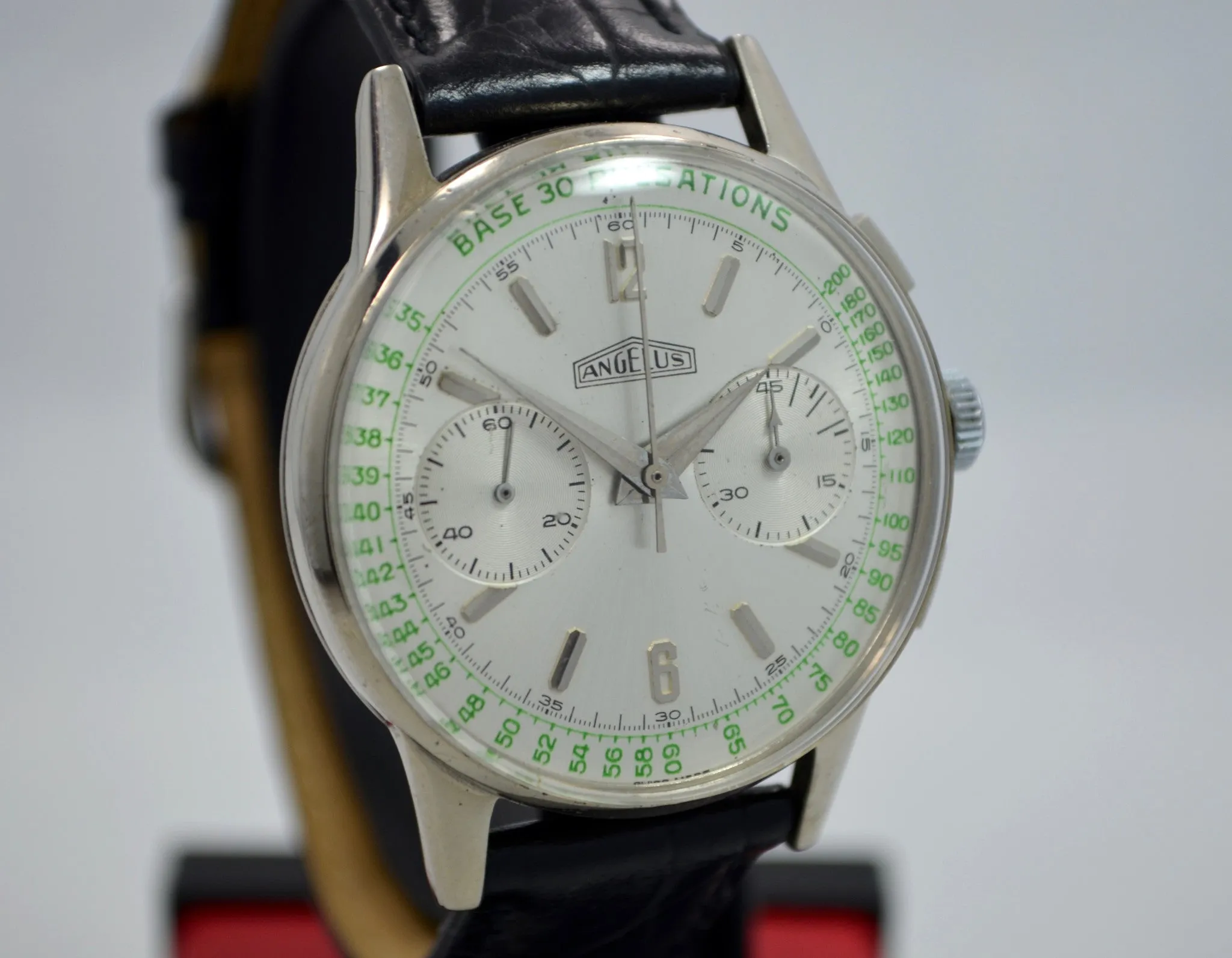 Vintage Angelus Steel Chronograph Pulsations Oversized Manual Wind Watch