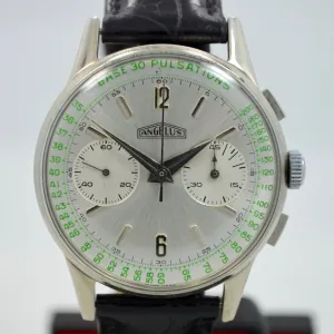 Vintage Angelus Steel Chronograph Pulsations Oversized Manual Wind Watch