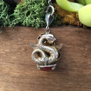 Vintage Antique Silver Decorative Dragon Carnelian Watch FOB Chain