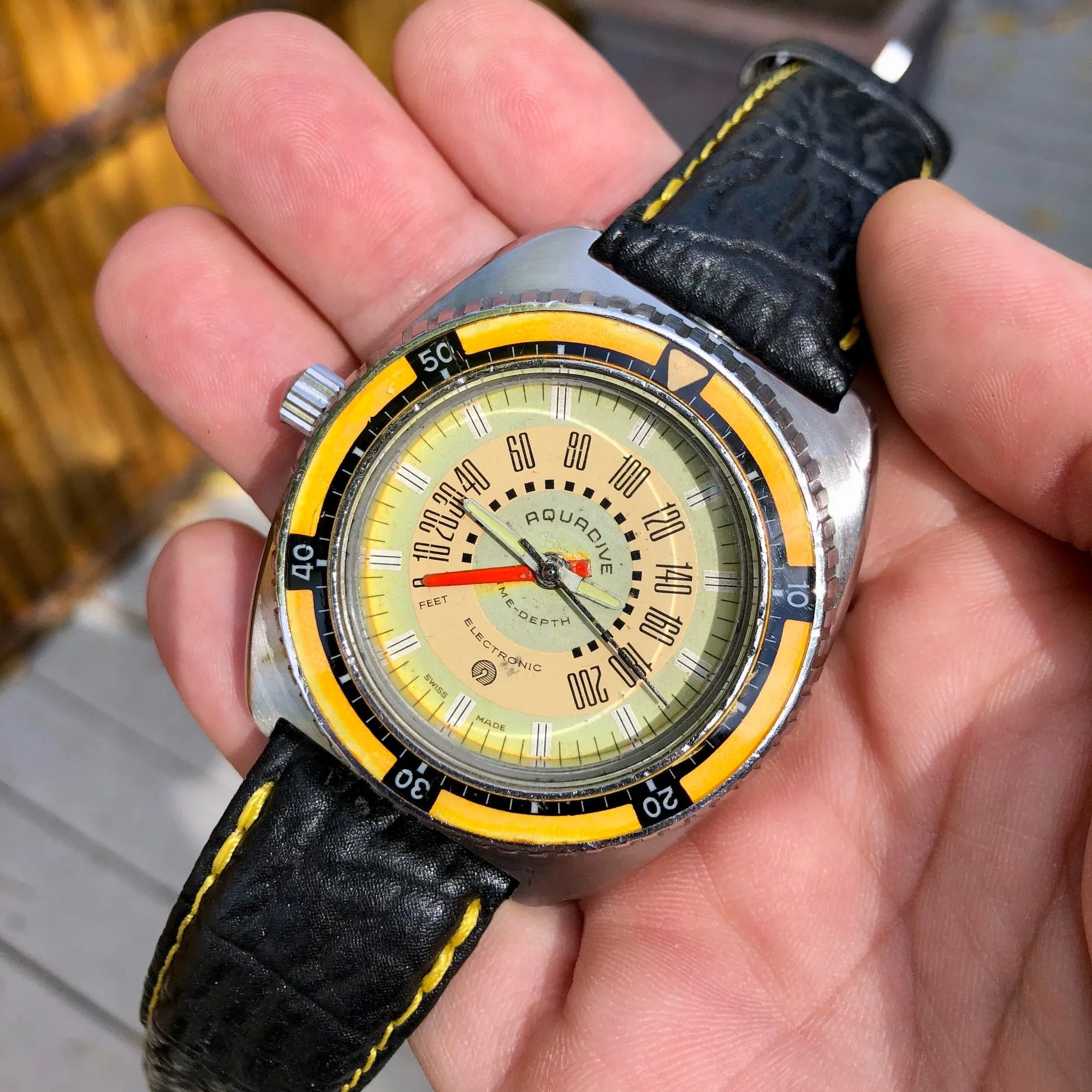 Vintage Aquadive Combination Electronic Depth Gauge Stainless Steel Wristwatch