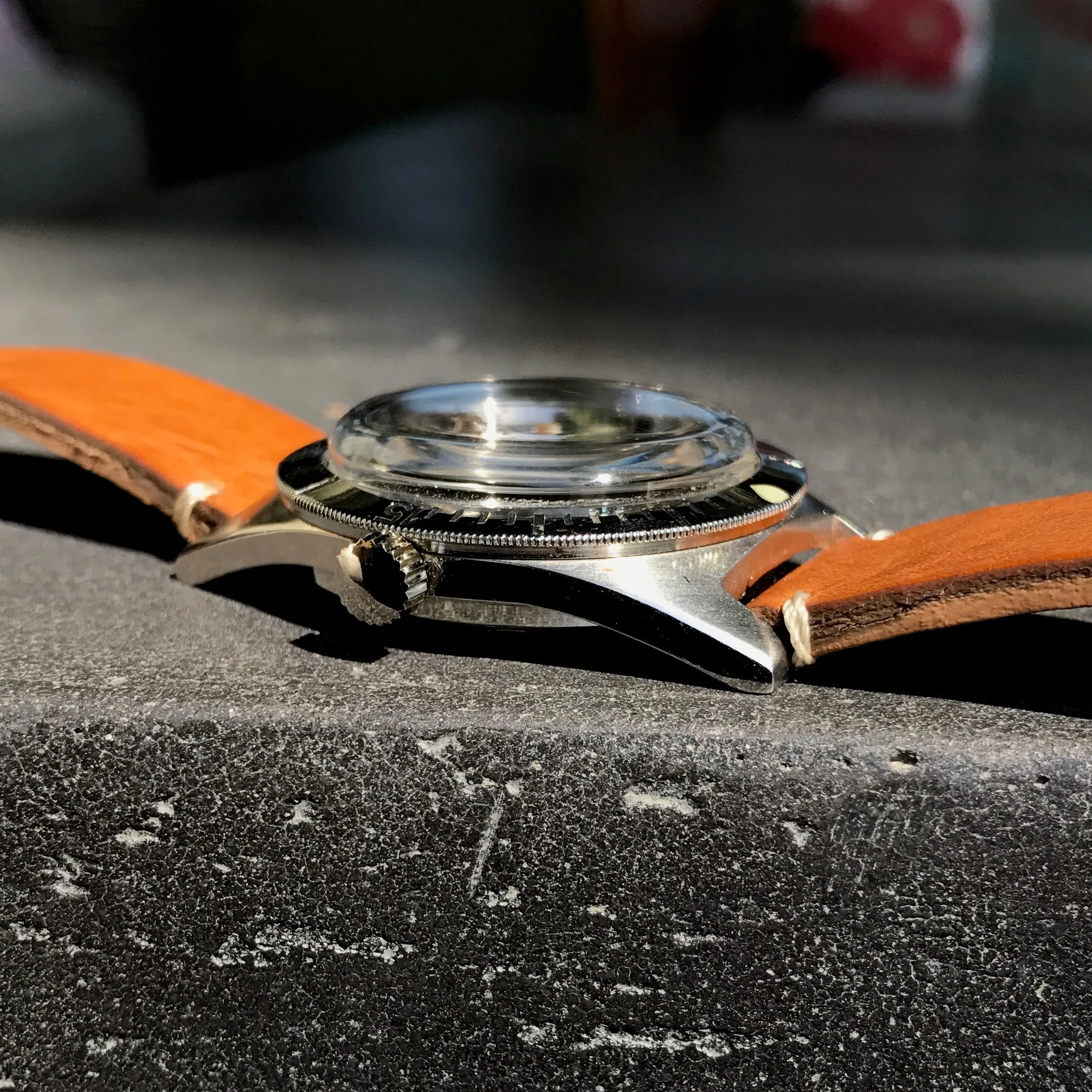 Vintage Berthoud De Luxe Super Squale 1157 Automatic Black Dial Leather Wristwatch