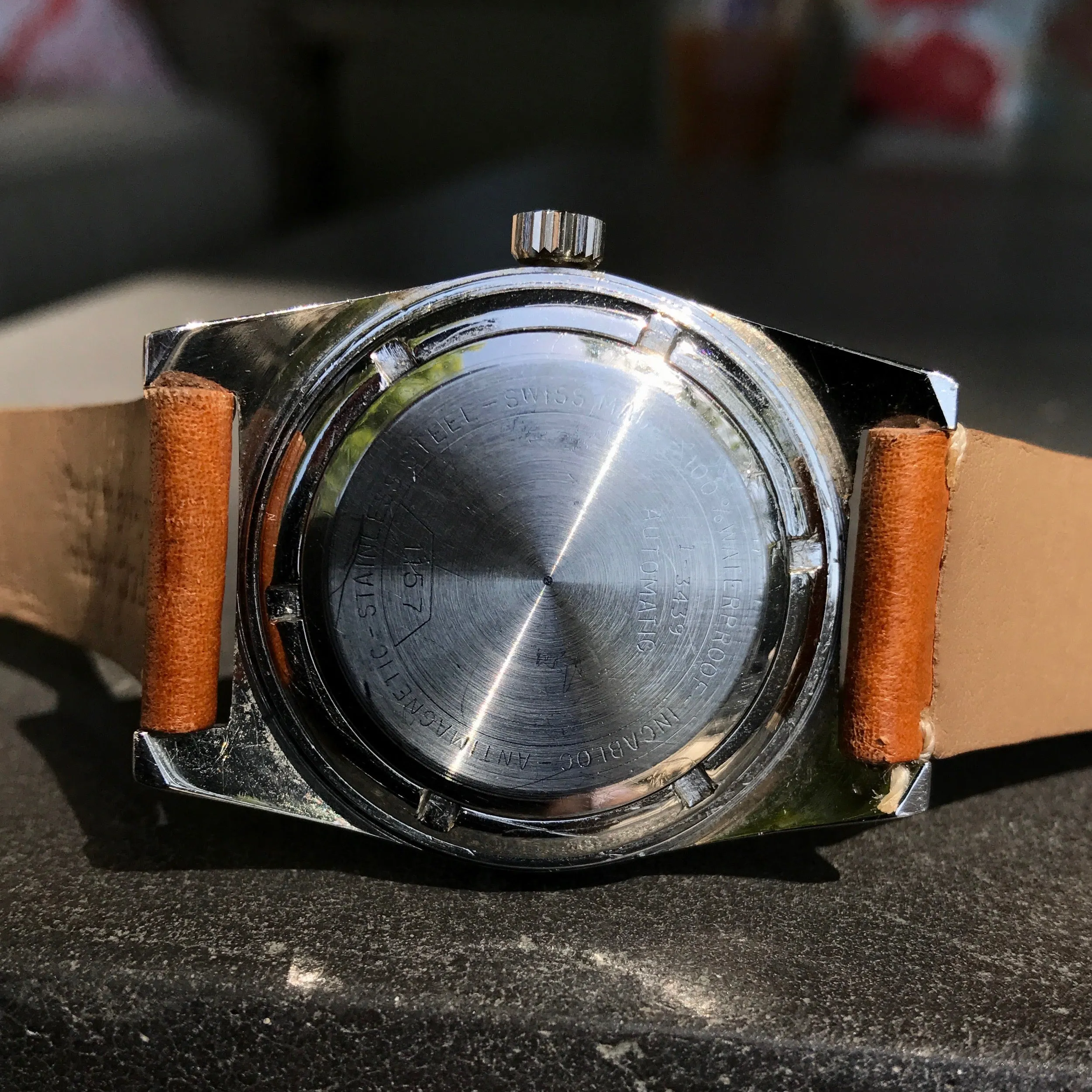 Vintage Berthoud De Luxe Super Squale 1157 Automatic Black Dial Leather Wristwatch
