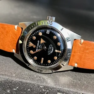 Vintage Berthoud De Luxe Super Squale 1157 Automatic Black Dial Leather Wristwatch