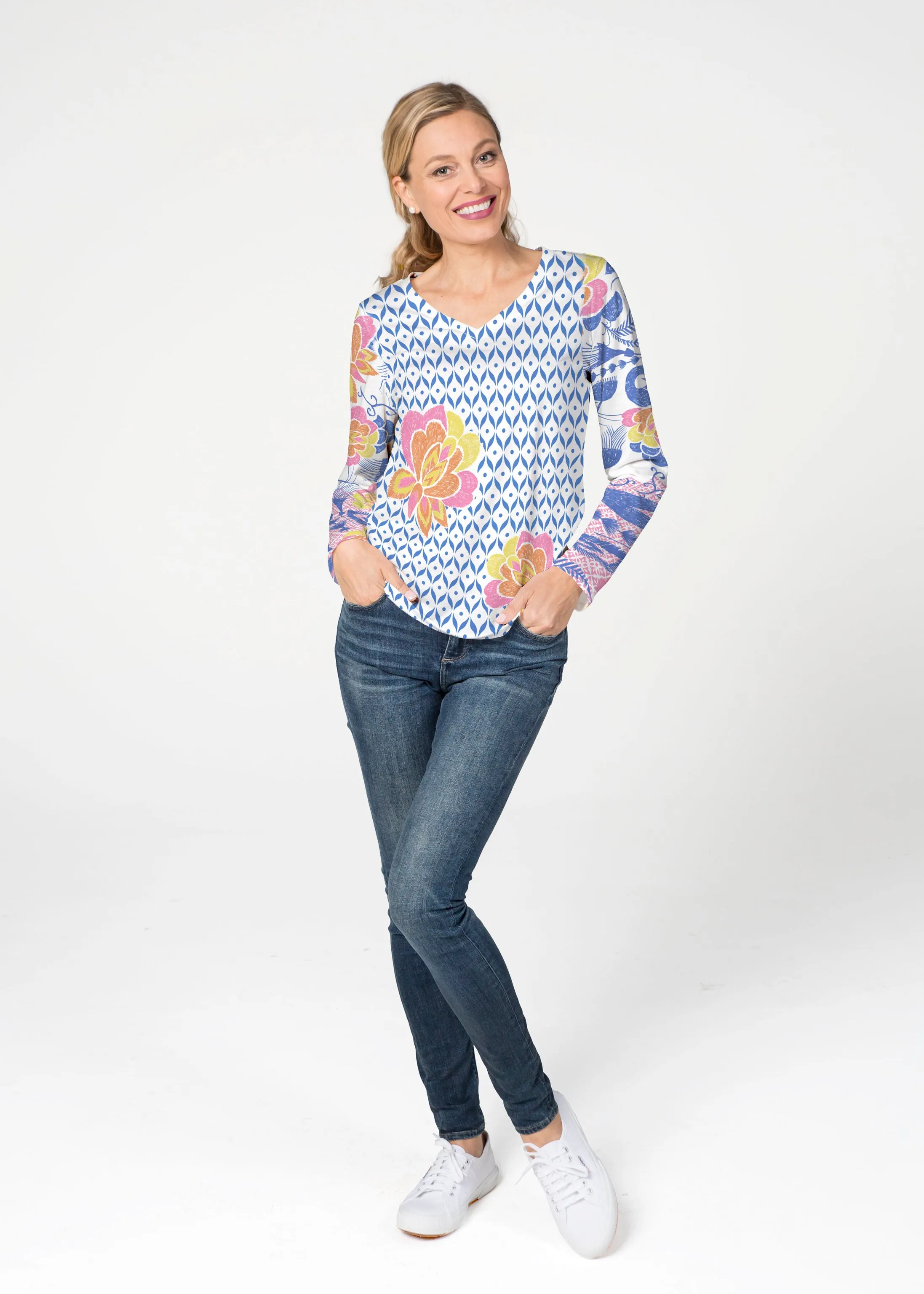 Vintage Blooms (8039) ~ French Terry V-neck Top