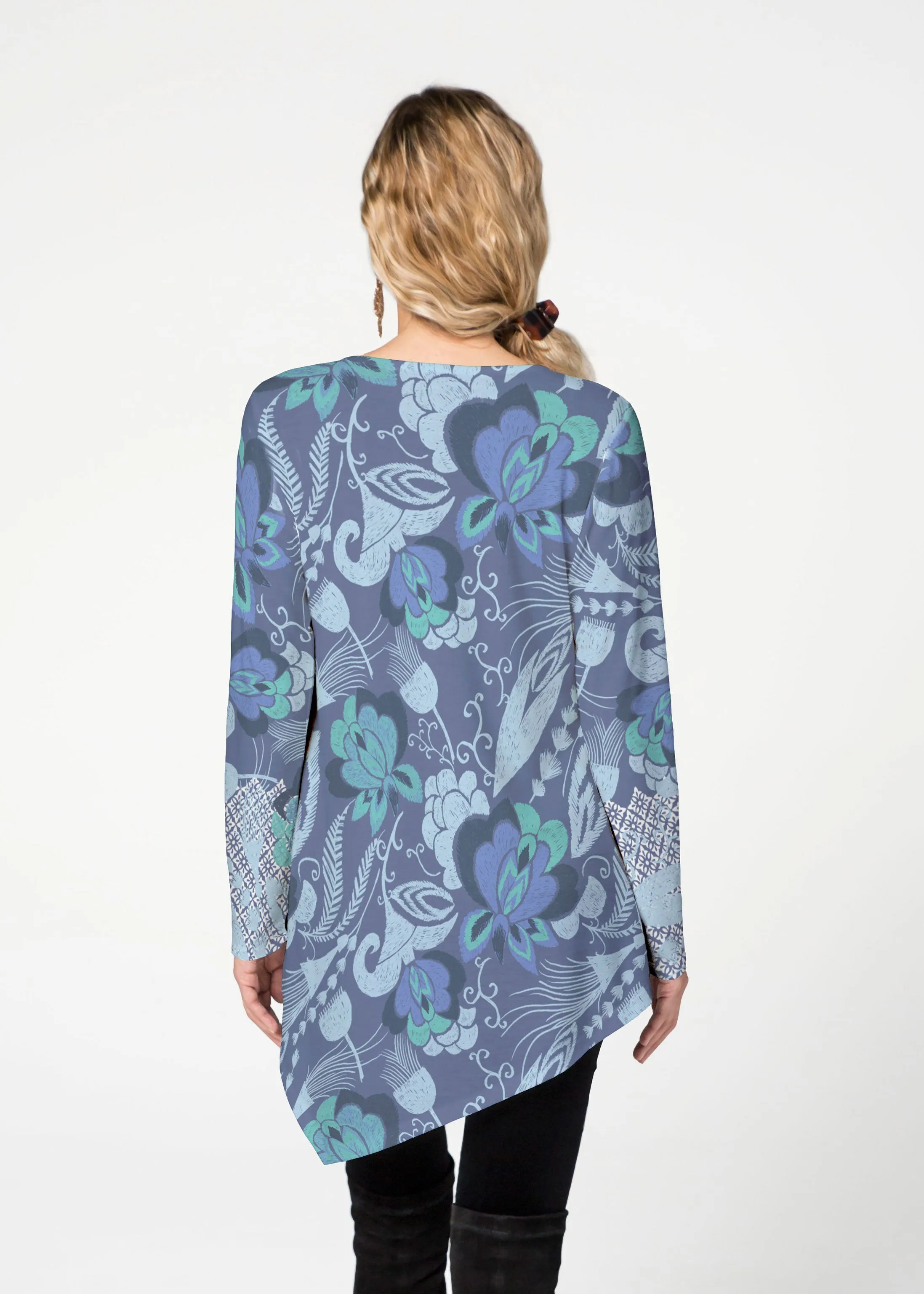 Vintage Blooms Blue (8060) ~ Asymmetrical French Terry Tunic