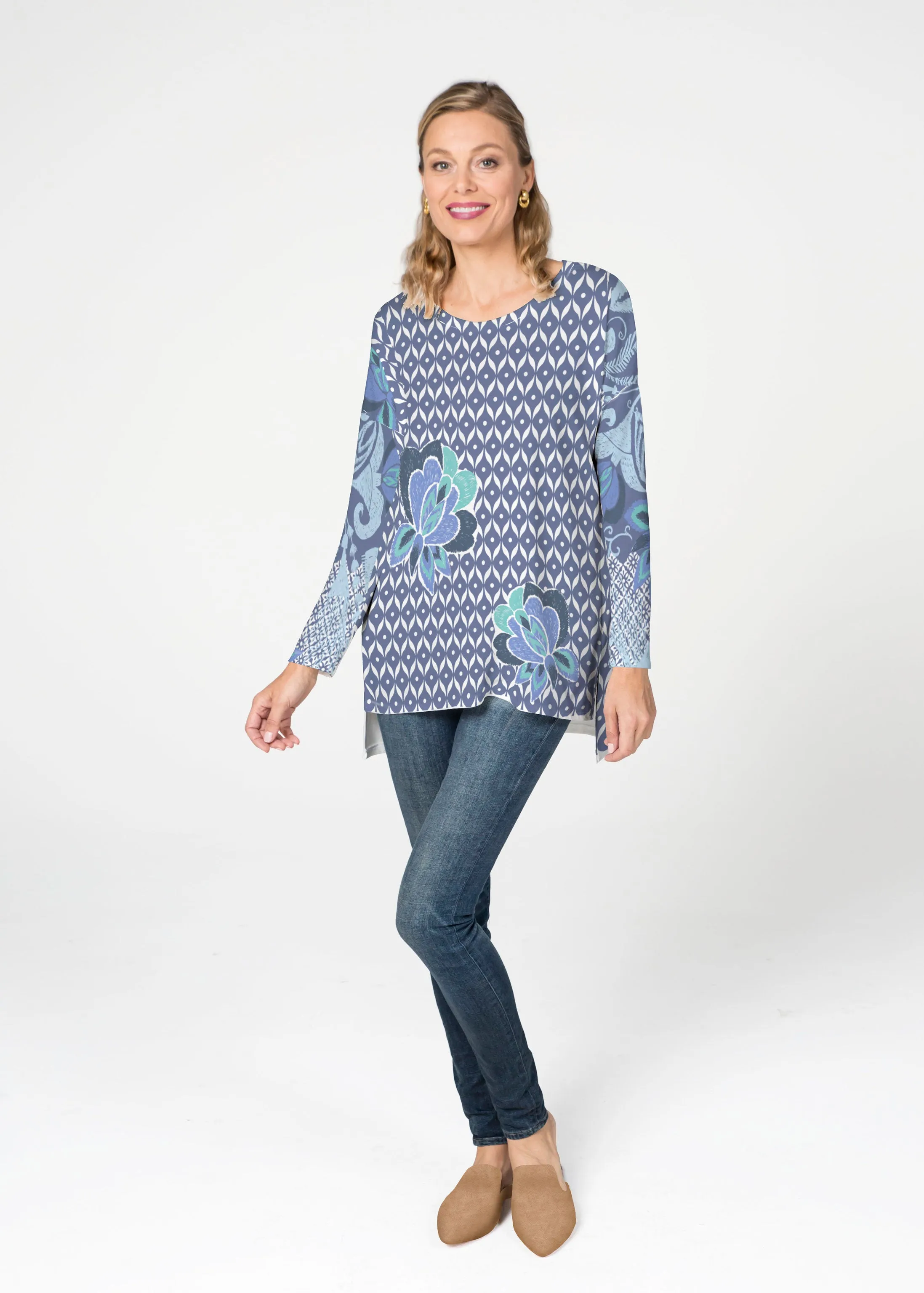 Vintage Blooms Blue (8060) ~ Slouchy Butterknit Top