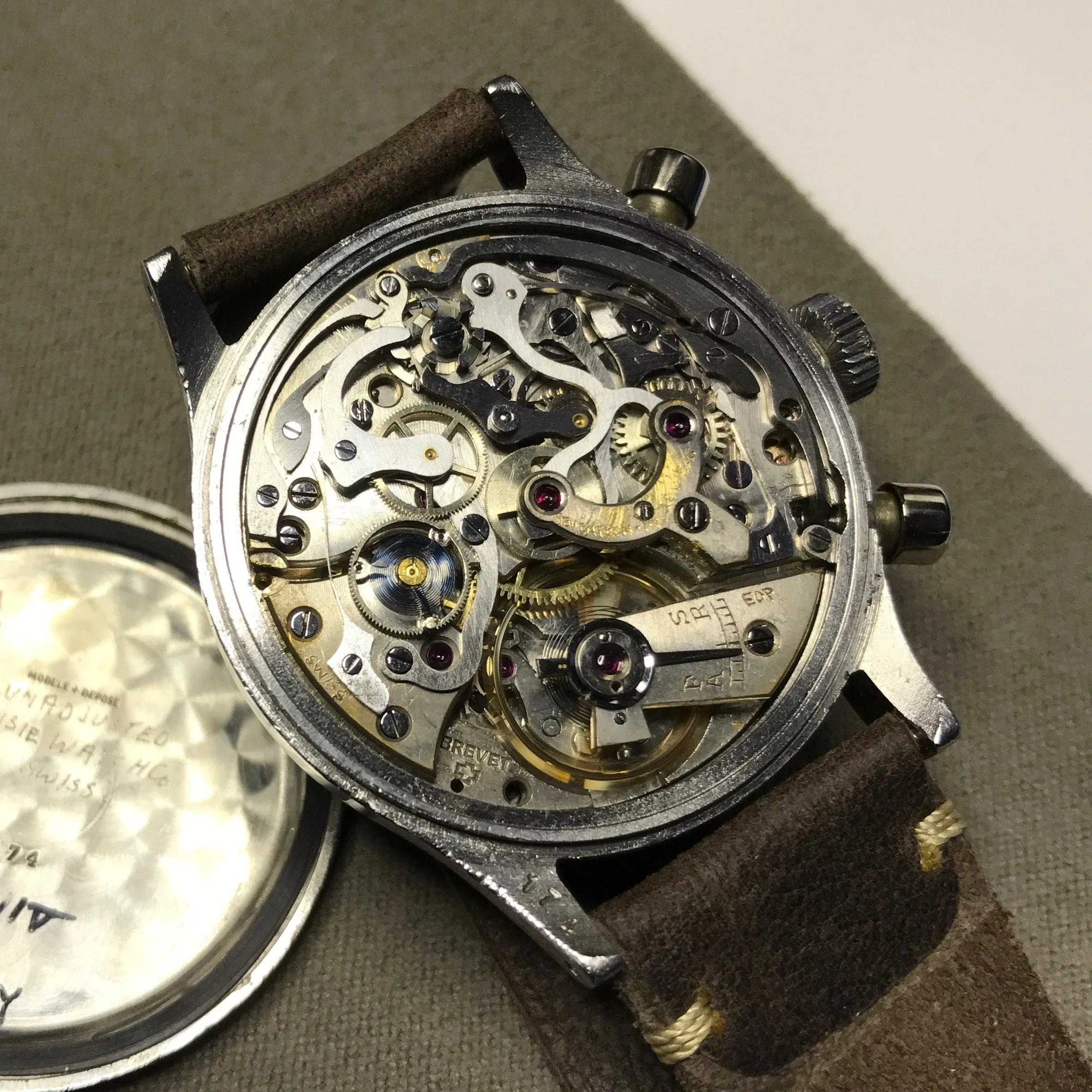 Vintage Bovet Mono-Rattrapante Steel Valjoux 84 Chronograph Black 38mm Leather Wristwatch