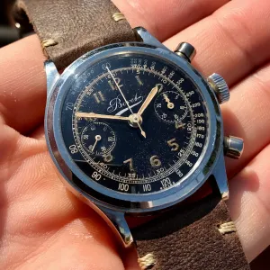 Vintage Bovet Mono-Rattrapante Steel Valjoux 84 Chronograph Black 38mm Leather Wristwatch