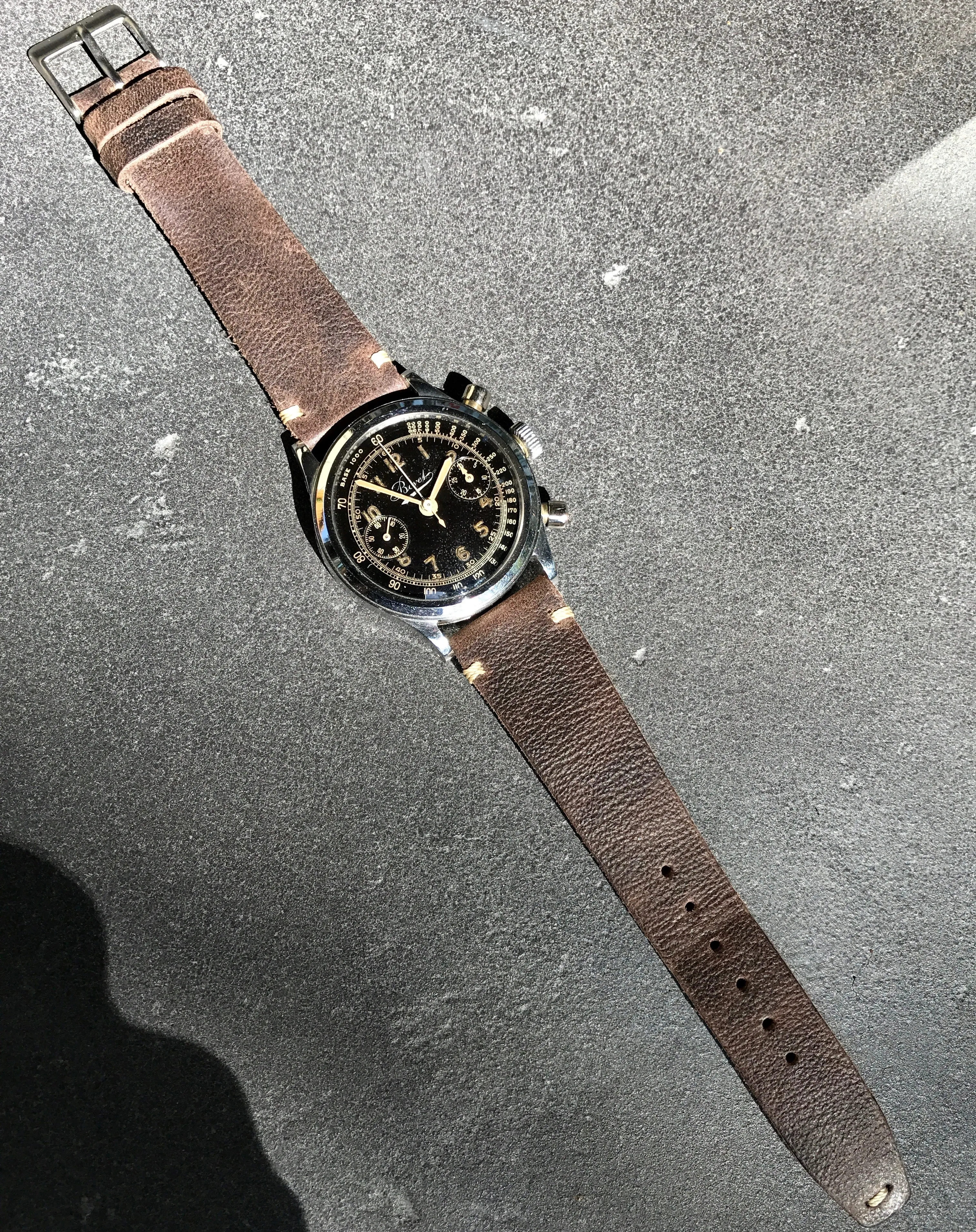 Vintage Bovet Mono-Rattrapante Steel Valjoux 84 Chronograph Black 38mm Leather Wristwatch