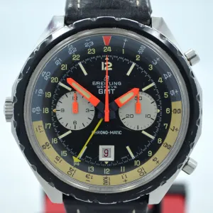 Vintage Breitling GMT 2115 Chrono-matic Cal. 11 Steel Leather Wristwatch 1967