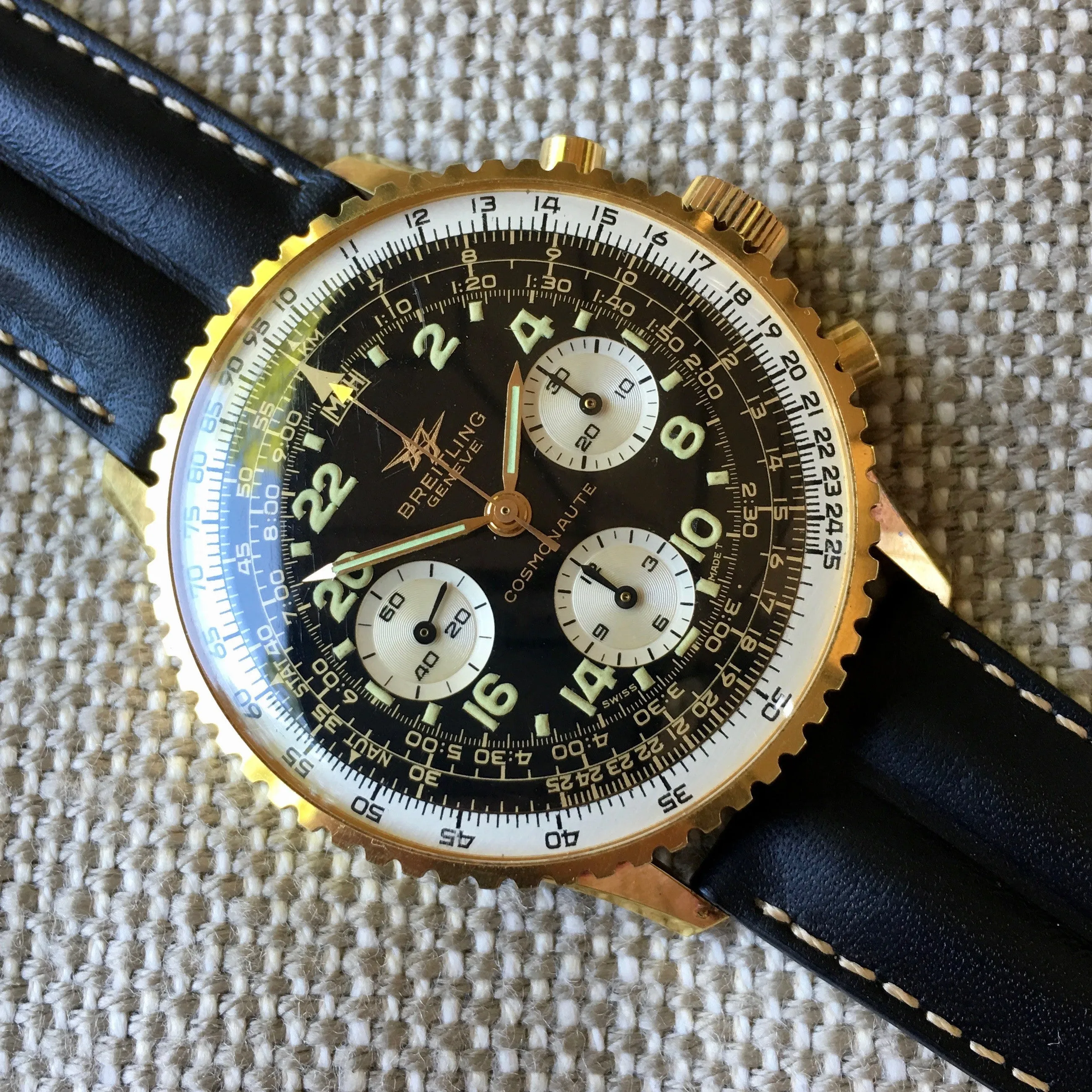 Vintage Breitling Navitimer 809 Cosmonaute Chronogrpaph Gold Top LNOS Wristwatch