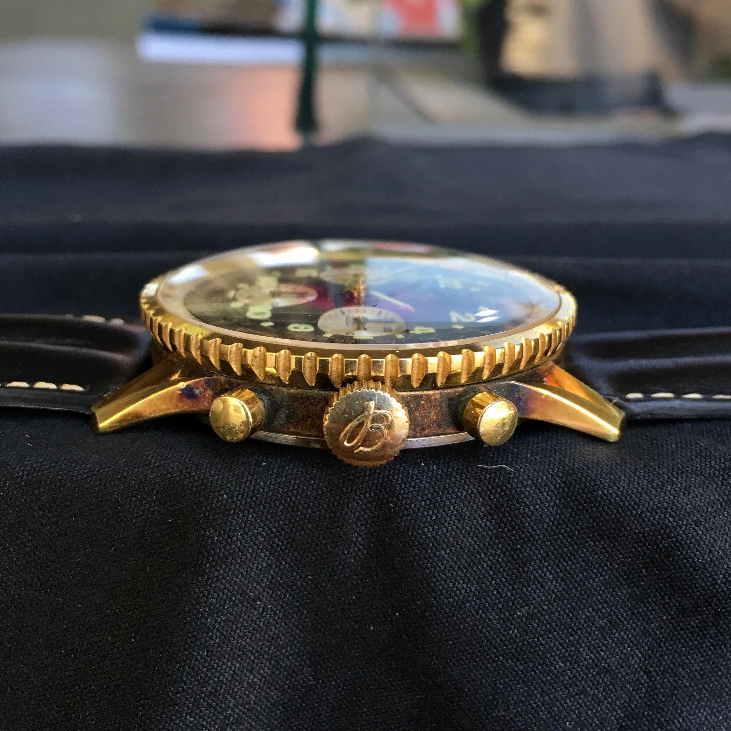 Vintage Breitling Navitimer 809 Cosmonaute Chronogrpaph Gold Top LNOS Wristwatch