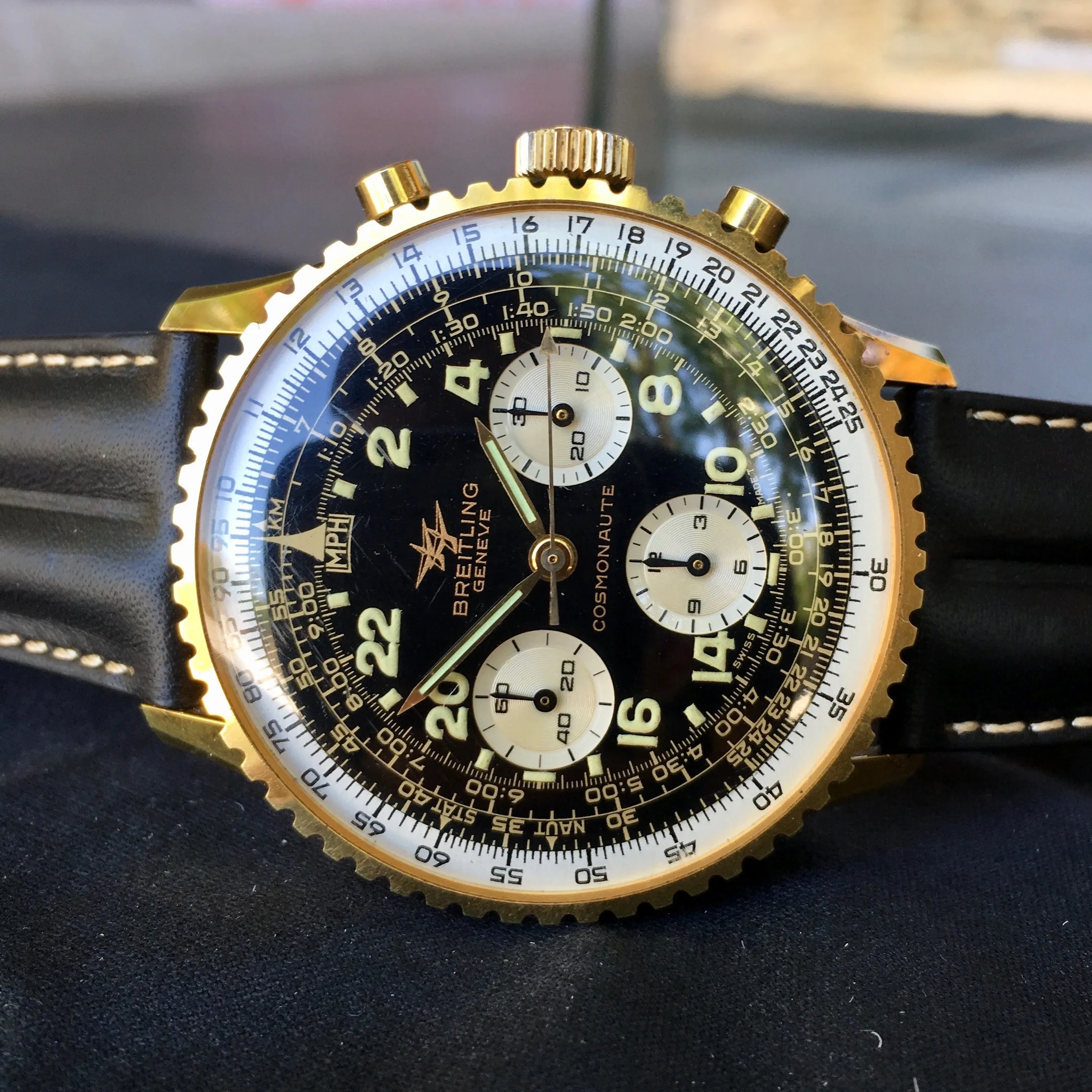 Vintage Breitling Navitimer 809 Cosmonaute Chronogrpaph Gold Top LNOS Wristwatch