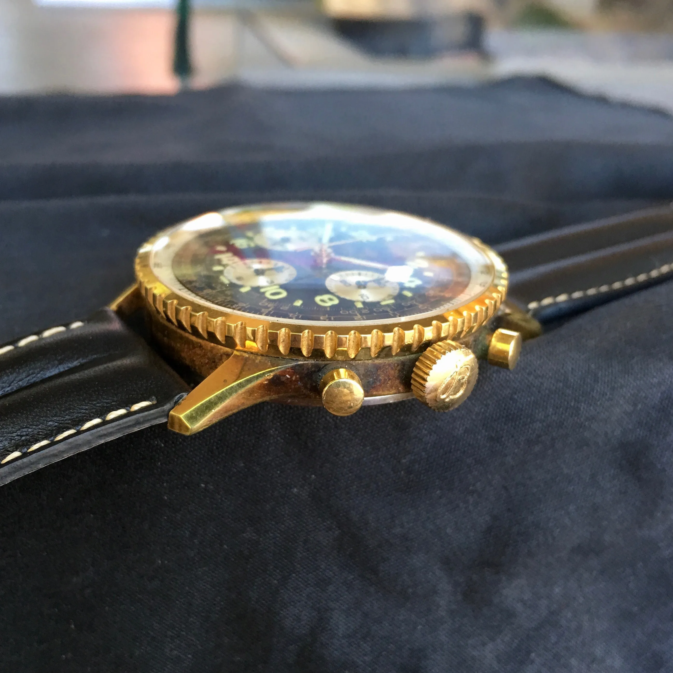 Vintage Breitling Navitimer 809 Cosmonaute Chronogrpaph Gold Top LNOS Wristwatch