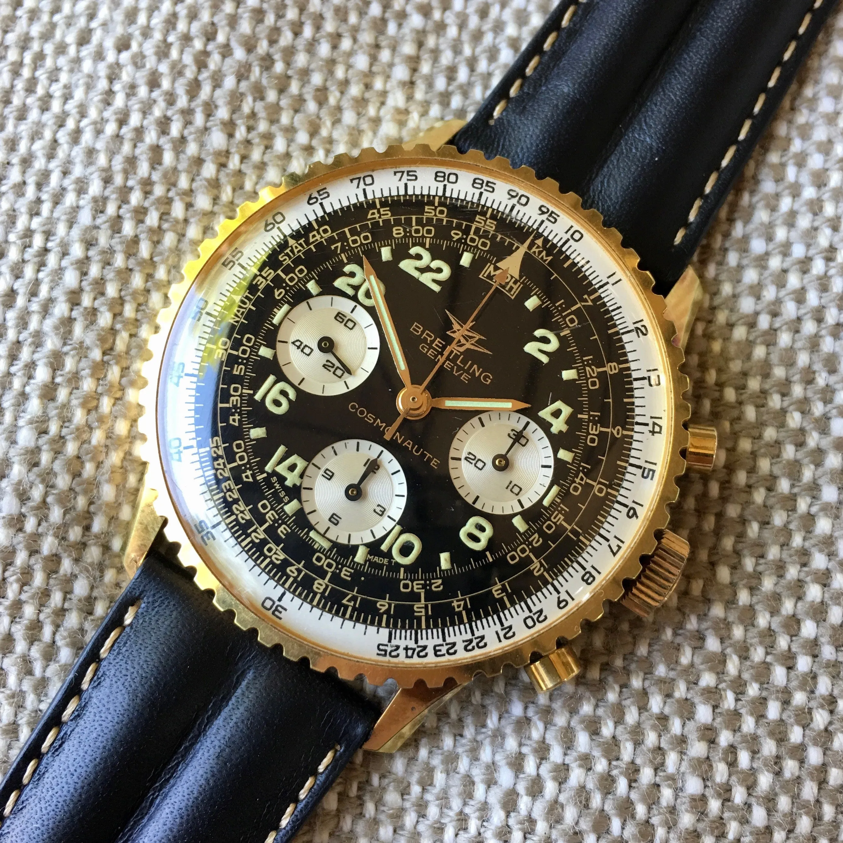 Vintage Breitling Navitimer 809 Cosmonaute Chronogrpaph Gold Top LNOS Wristwatch