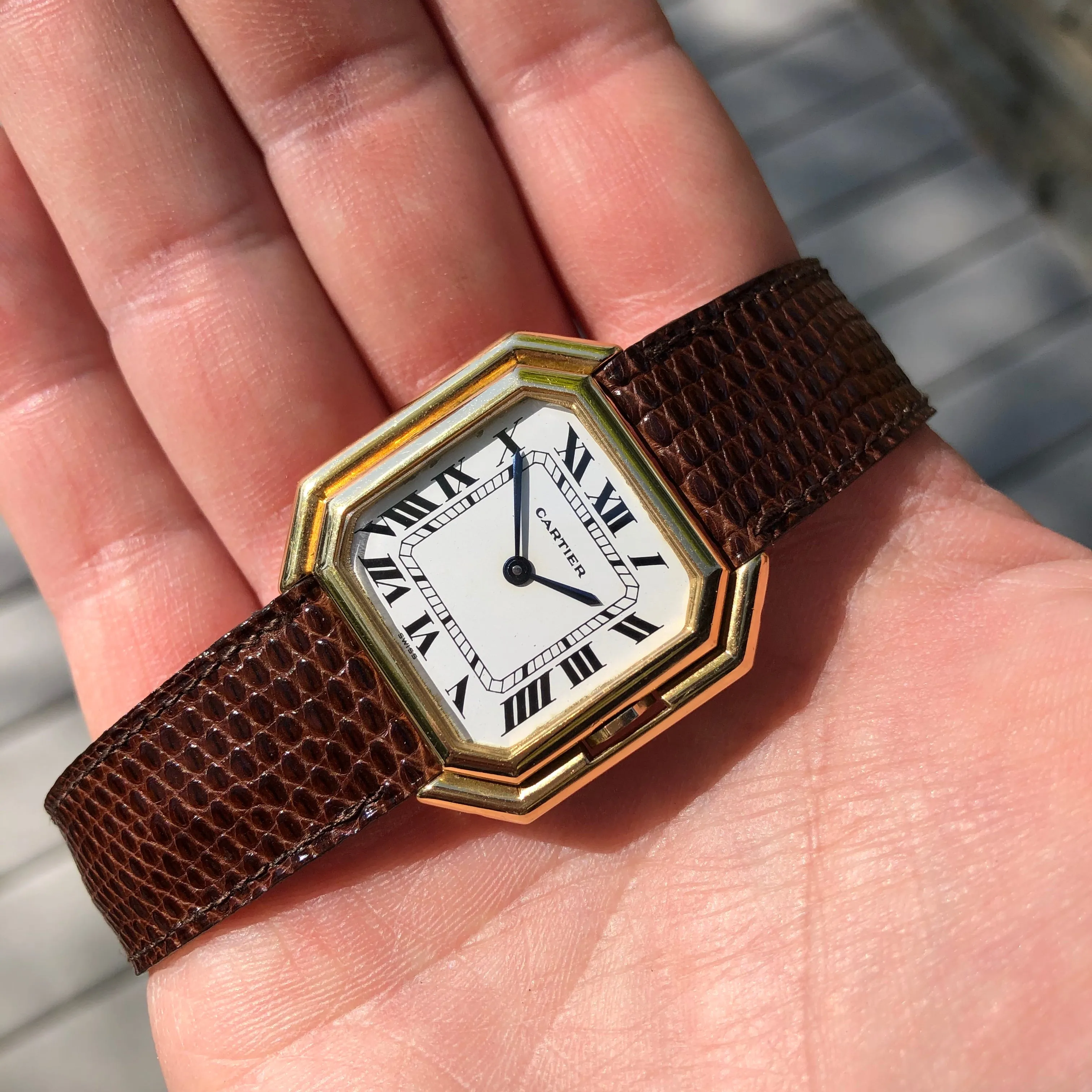 Vintage Cartier Ceinture Automatic 18K Yellow Gold Jumbo Leather Deployment Wristwatch