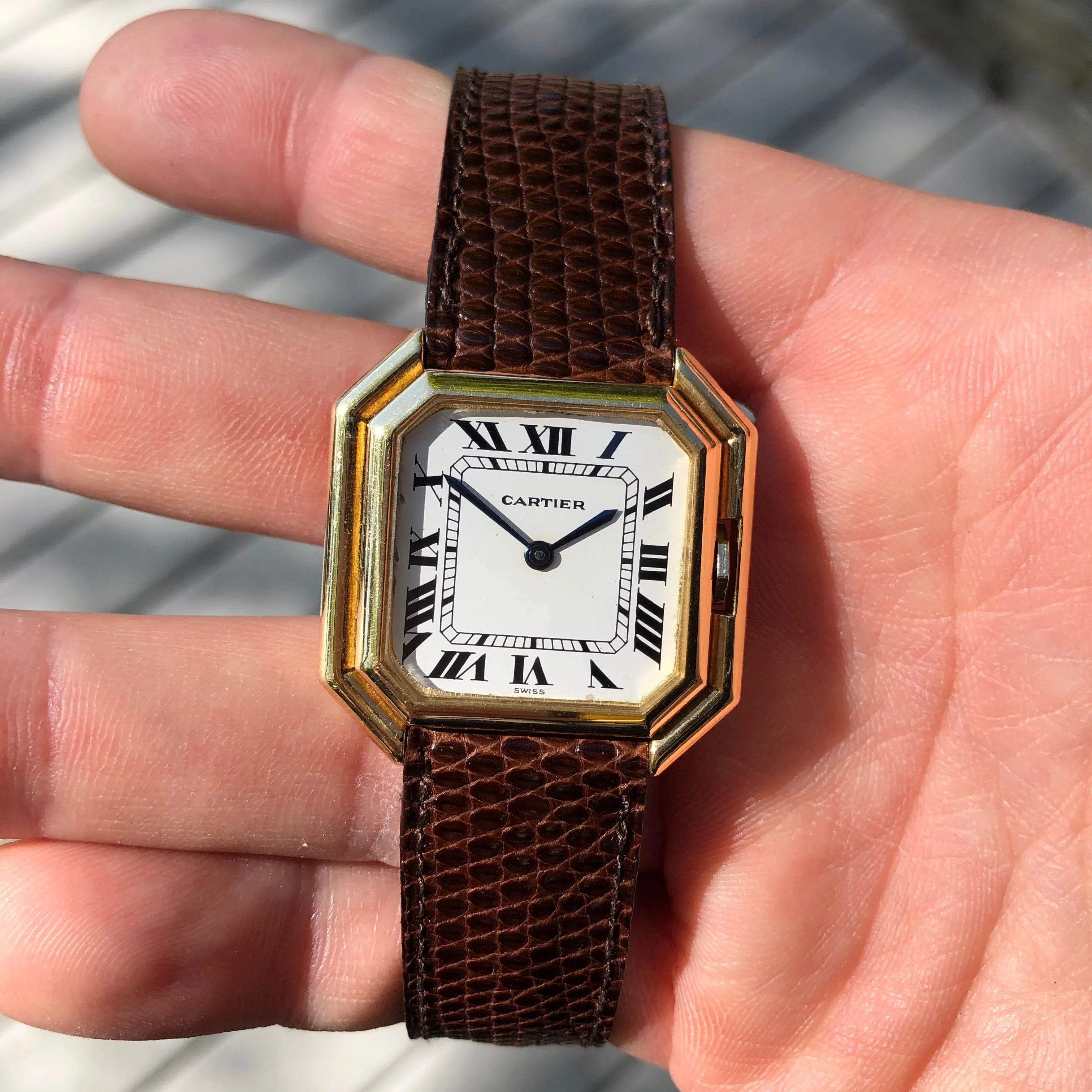 Vintage Cartier Ceinture Automatic 18K Yellow Gold Jumbo Leather Deployment Wristwatch