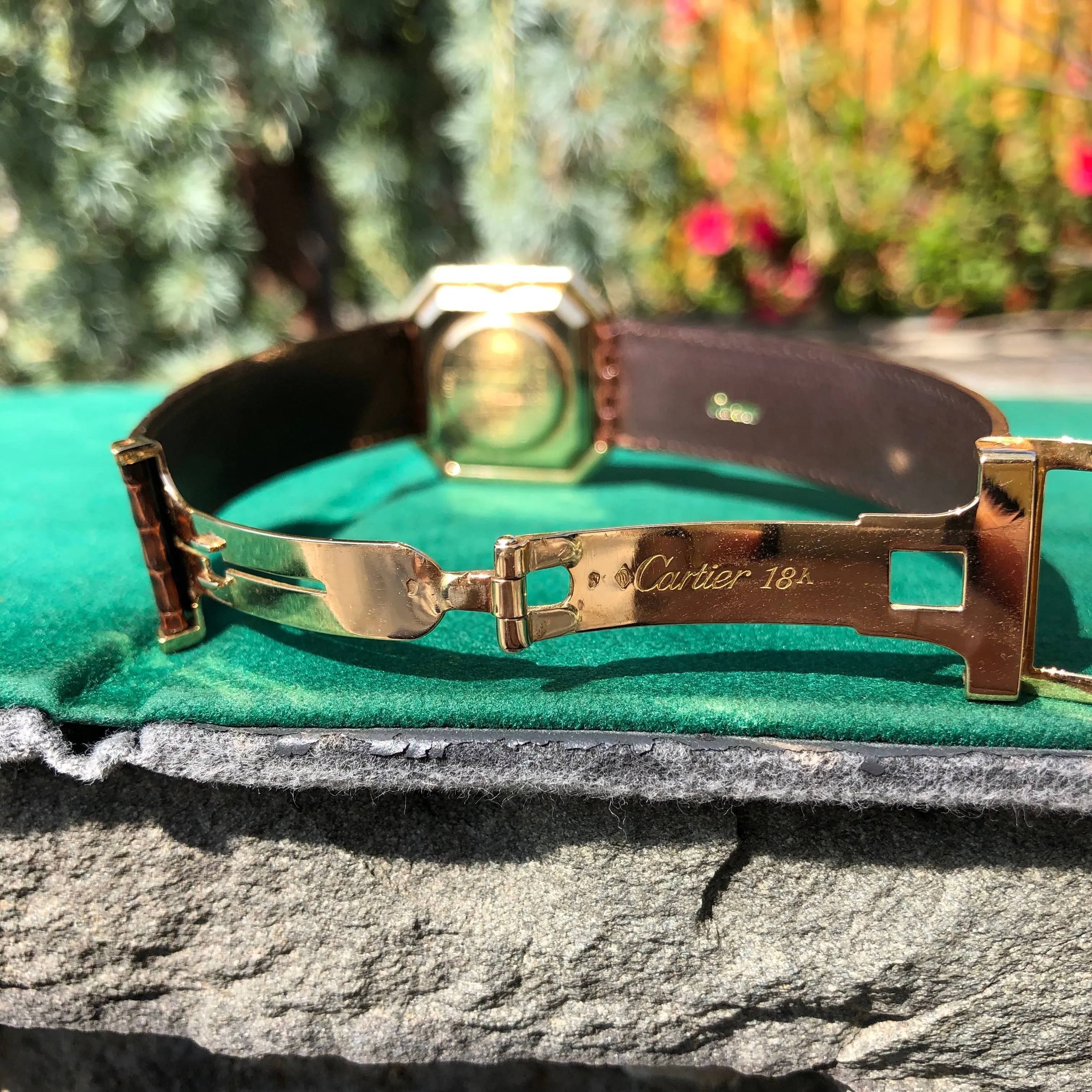 Vintage Cartier Ceinture Automatic 18K Yellow Gold Jumbo Leather Deployment Wristwatch