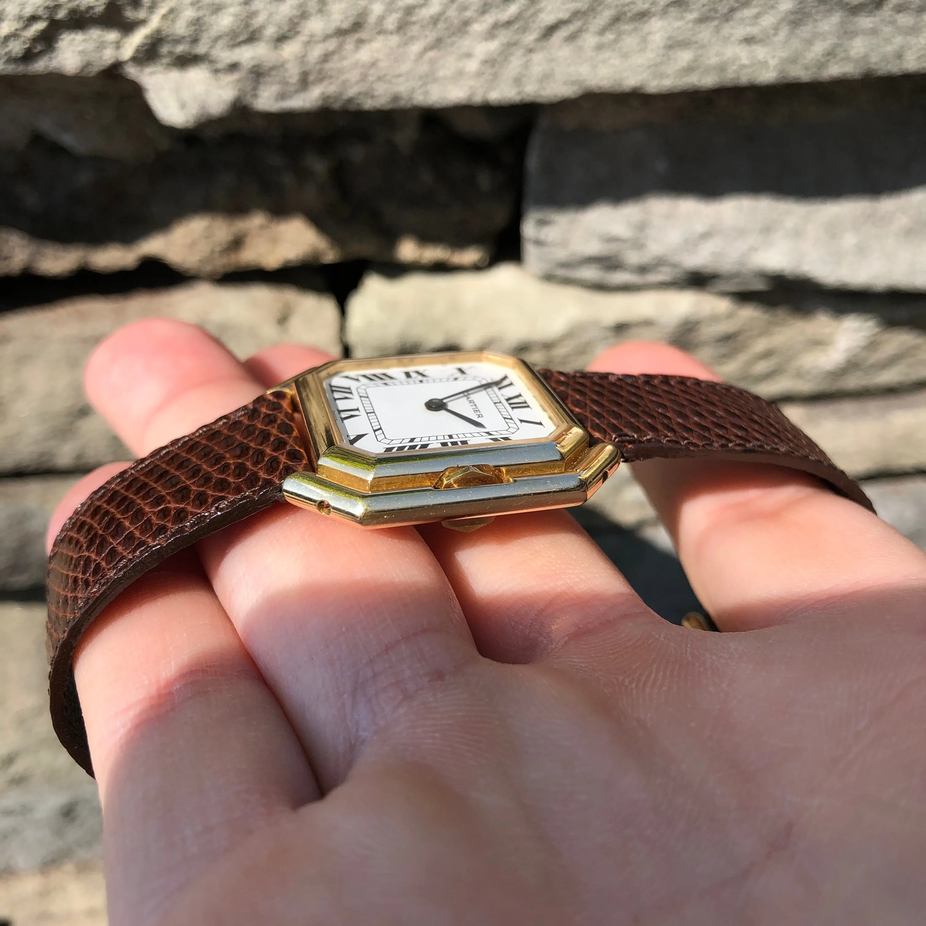 Vintage Cartier Ceinture Automatic 18K Yellow Gold Jumbo Leather Deployment Wristwatch