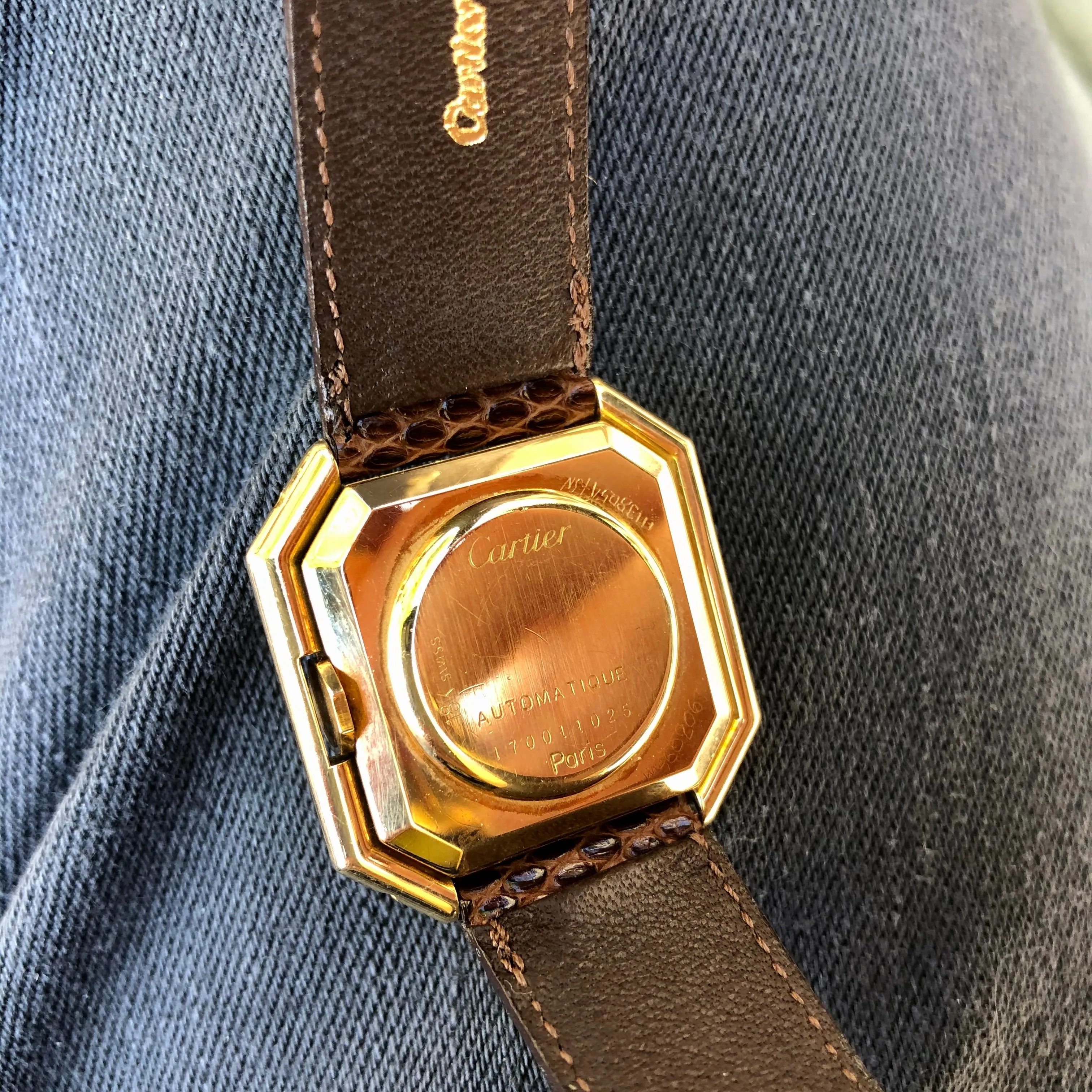 Vintage Cartier Ceinture Automatic 18K Yellow Gold Jumbo Leather Deployment Wristwatch