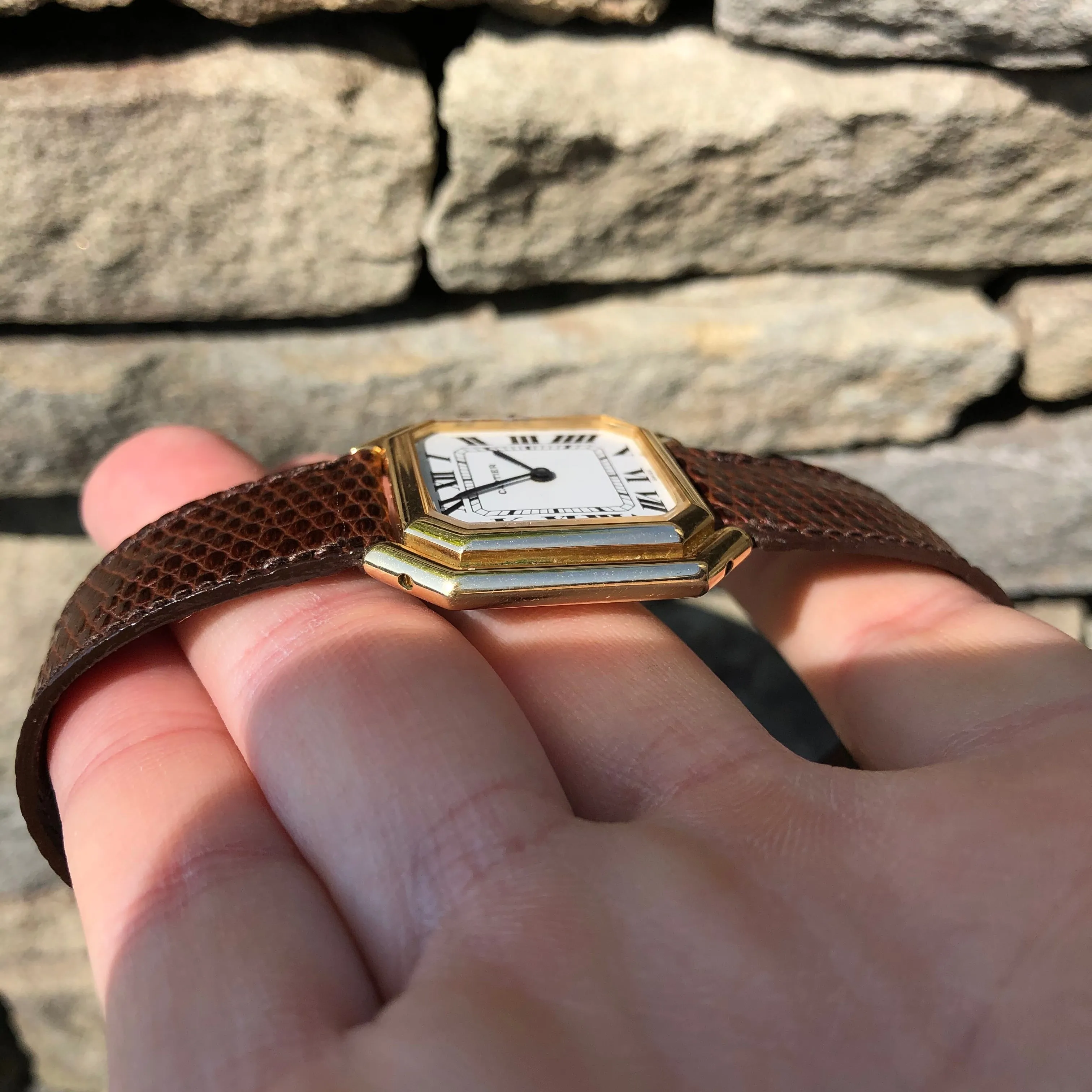 Vintage Cartier Ceinture Automatic 18K Yellow Gold Jumbo Leather Deployment Wristwatch