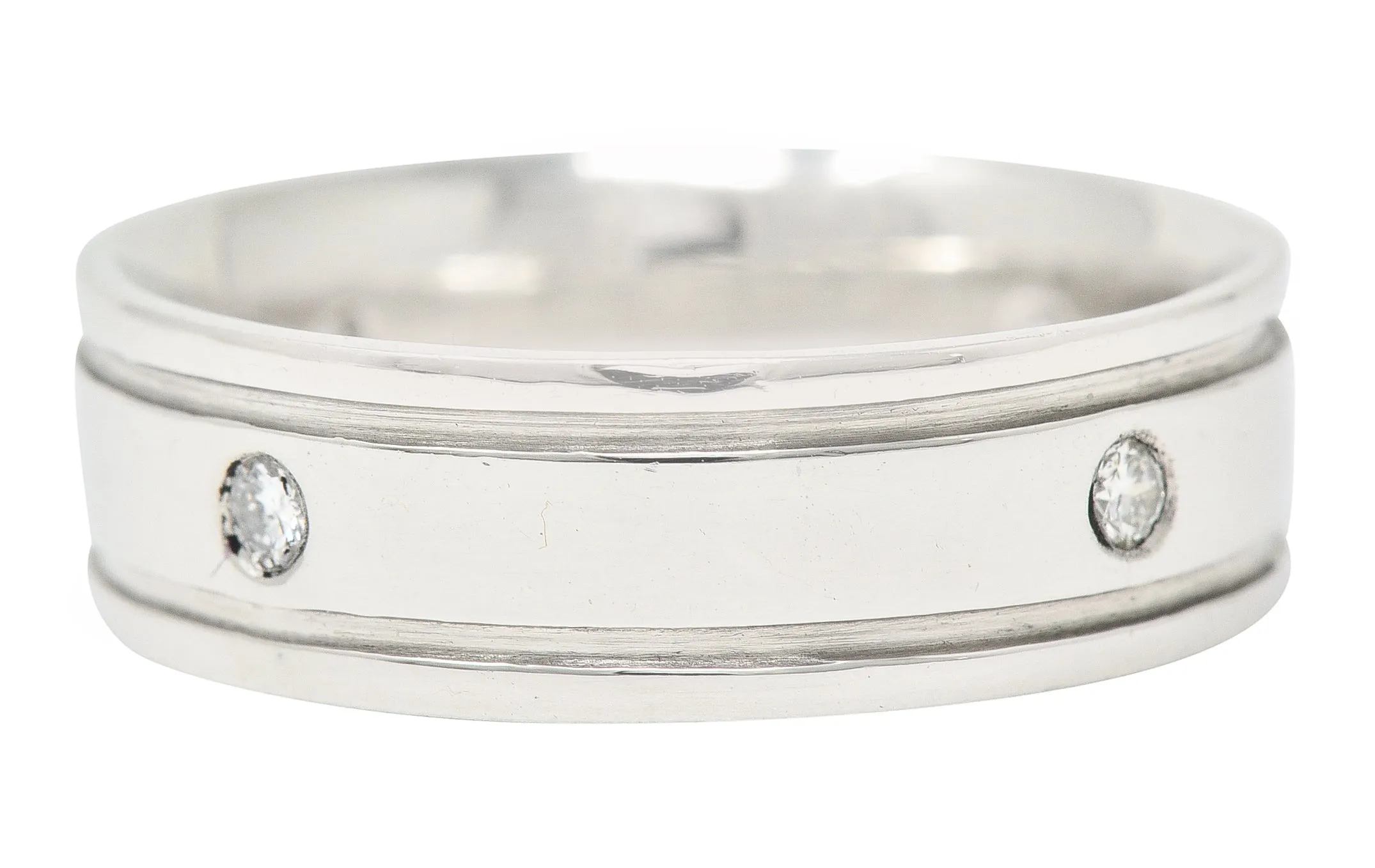Vintage Diamond Platinum Unisex Wide Wedding Band Ring