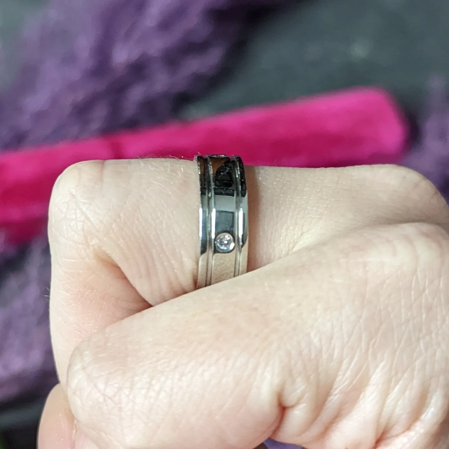 Vintage Diamond Platinum Unisex Wide Wedding Band Ring