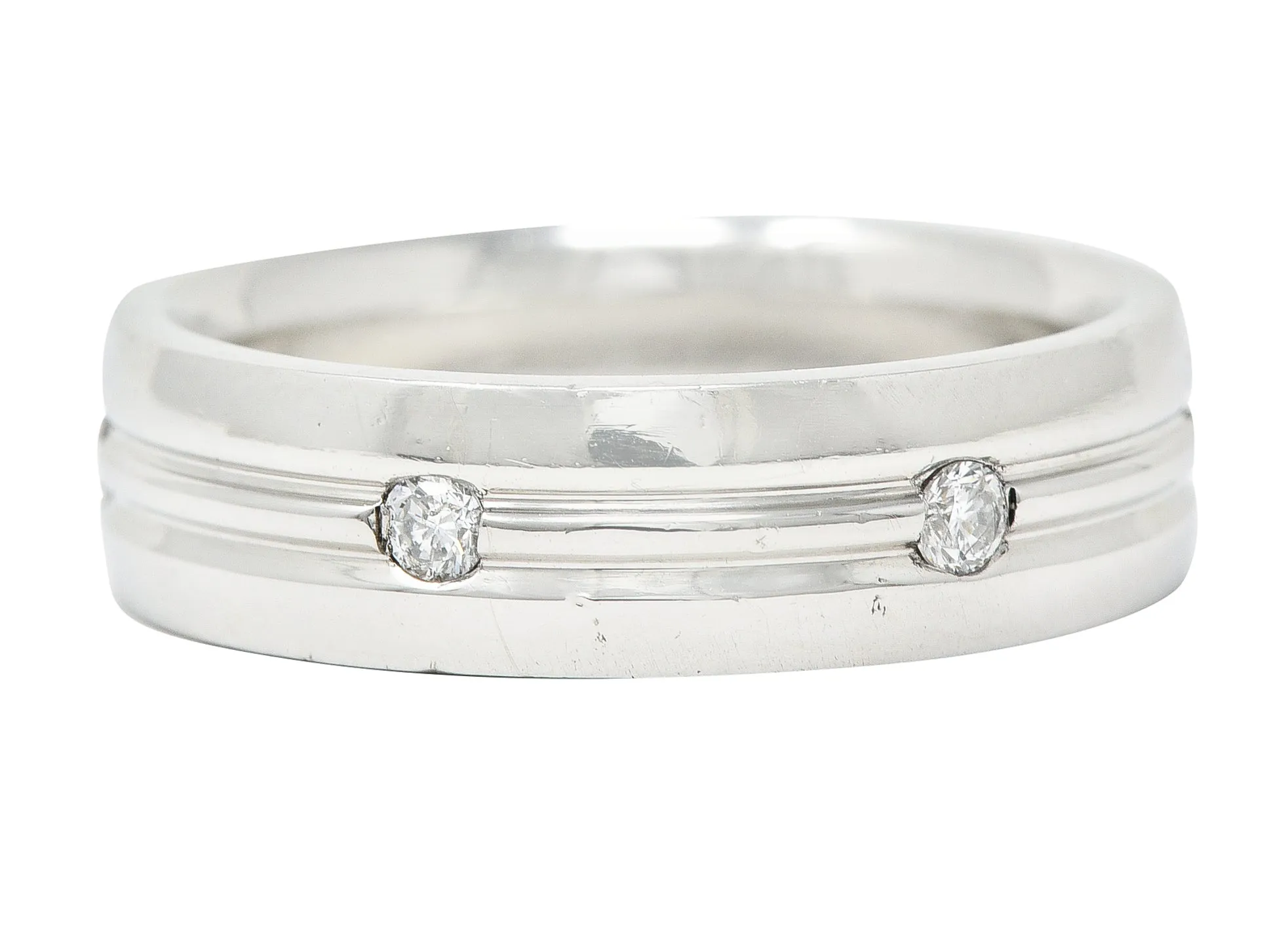 Vintage Diamond Platinum Unisex Wide Wedding Band Ring
