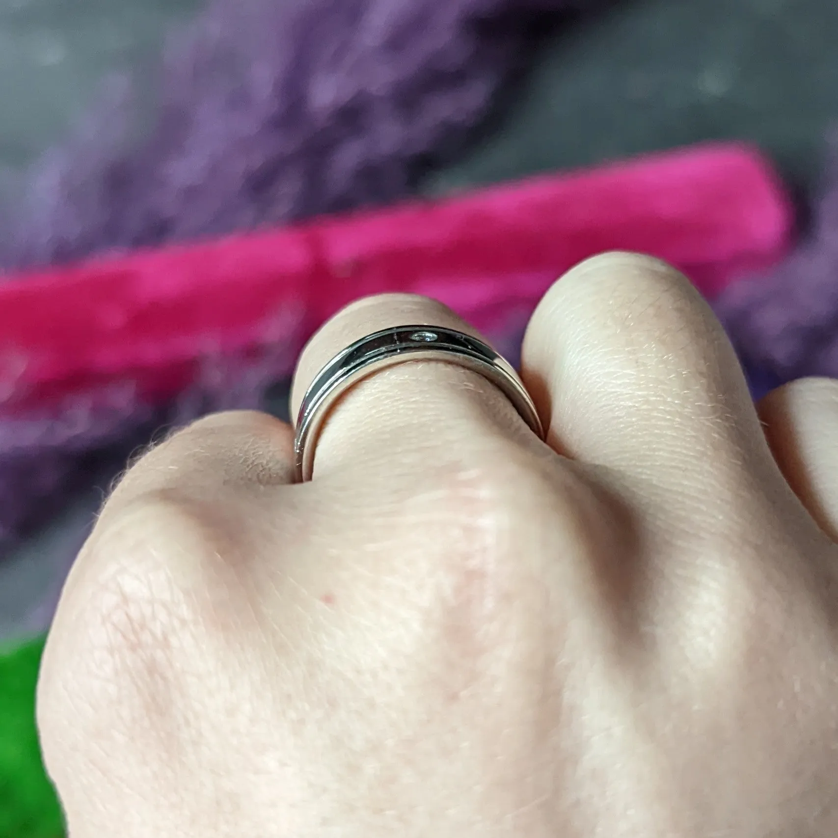 Vintage Diamond Platinum Unisex Wide Wedding Band Ring
