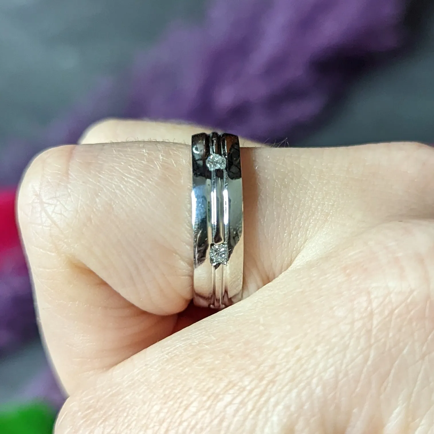 Vintage Diamond Platinum Unisex Wide Wedding Band Ring