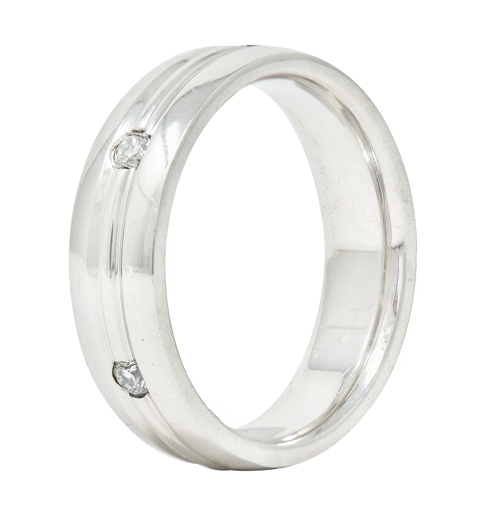 Vintage Diamond Platinum Unisex Wide Wedding Band Ring