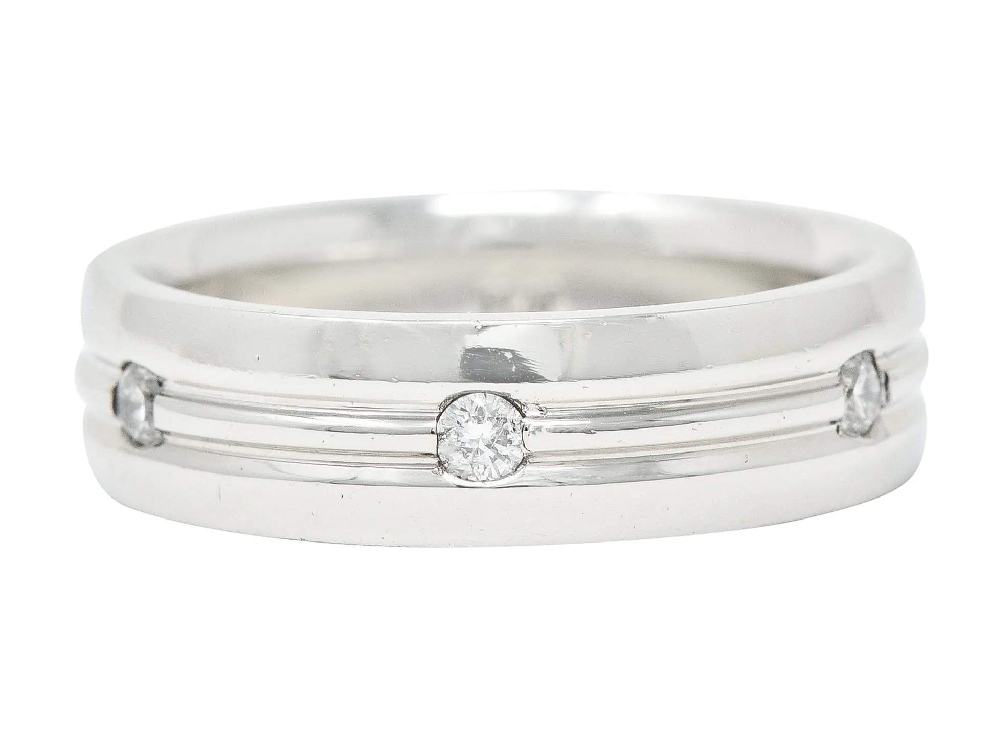 Vintage Diamond Platinum Unisex Wide Wedding Band Ring