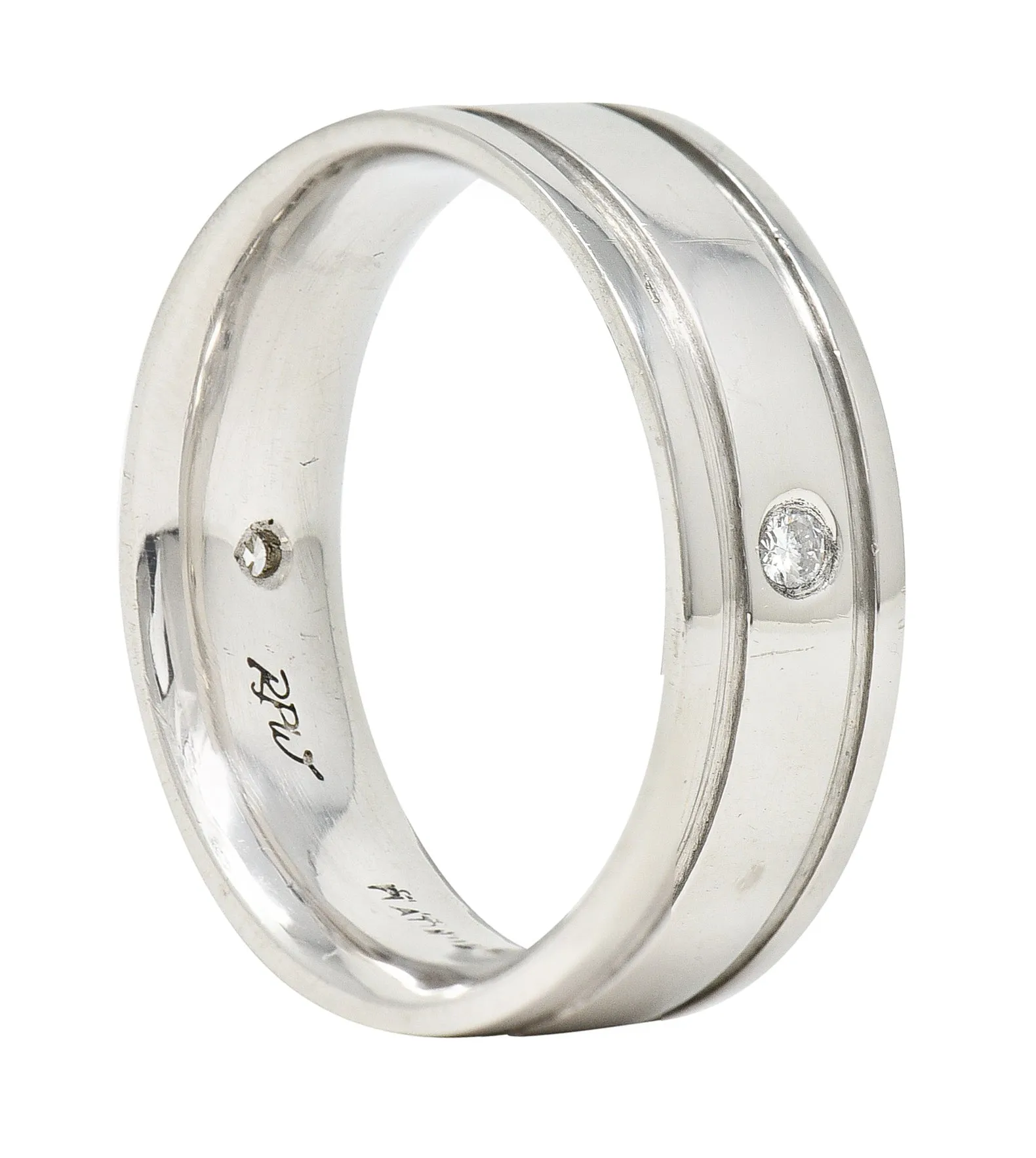 Vintage Diamond Platinum Unisex Wide Wedding Band Ring
