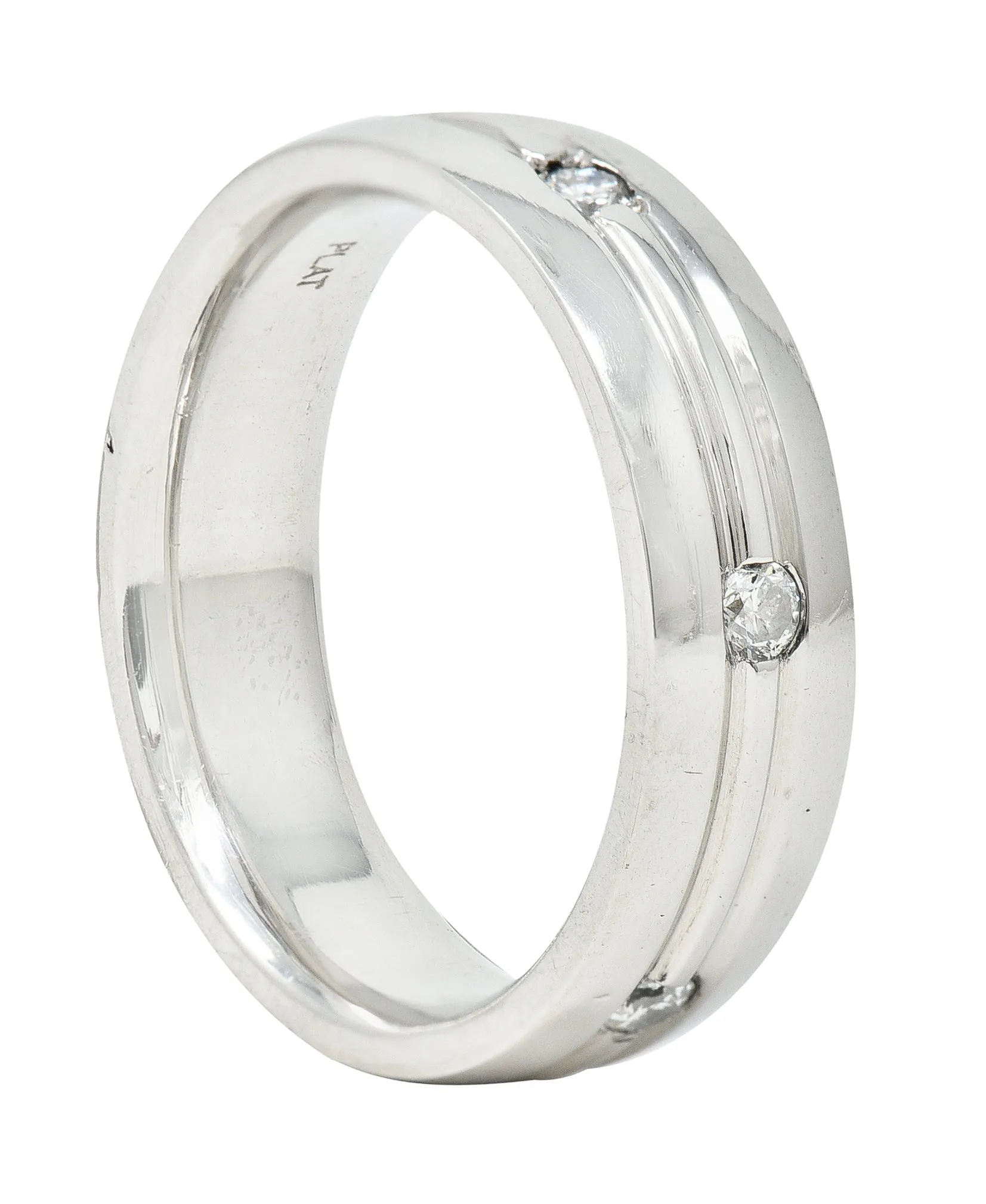 Vintage Diamond Platinum Unisex Wide Wedding Band Ring