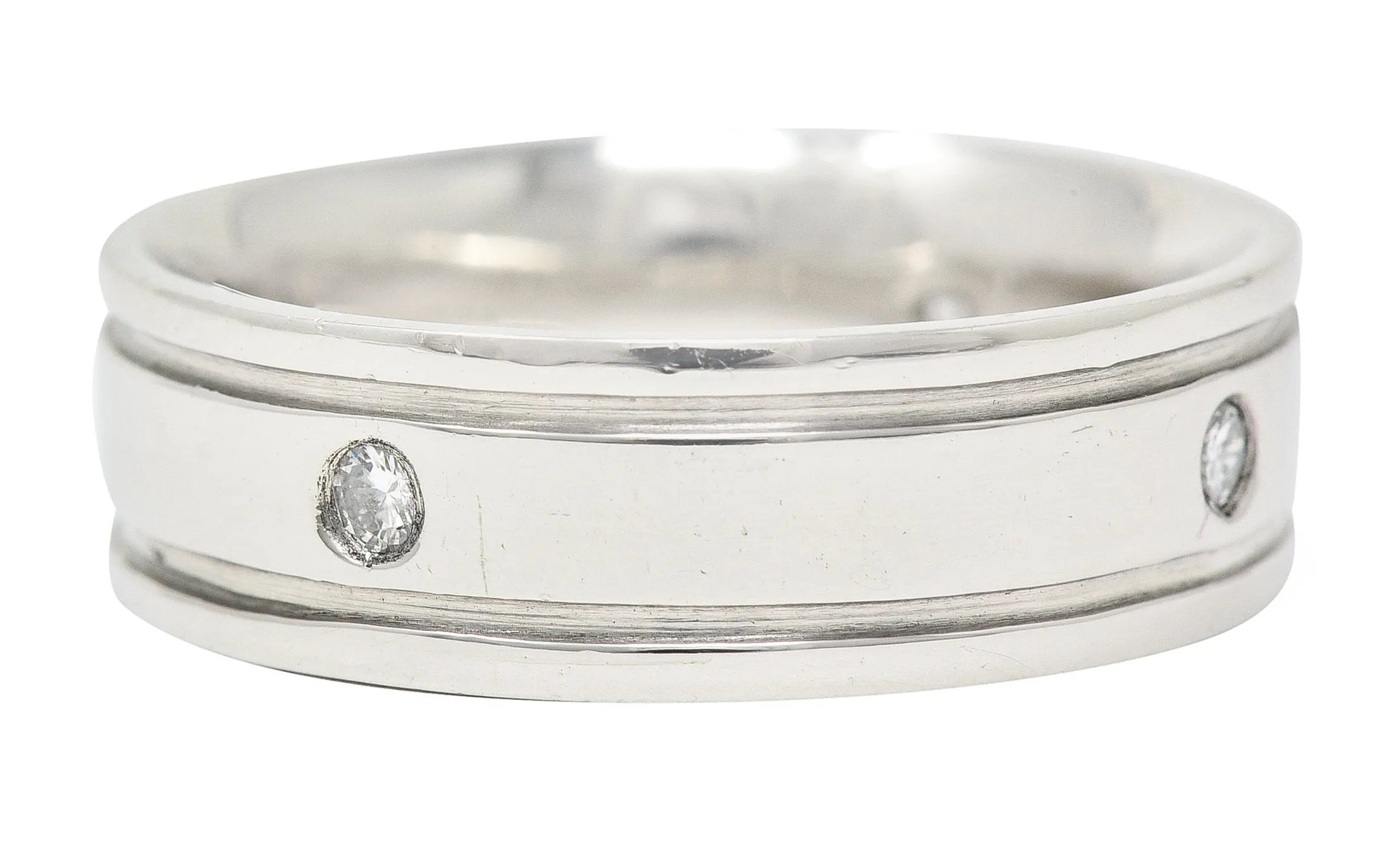 Vintage Diamond Platinum Unisex Wide Wedding Band Ring