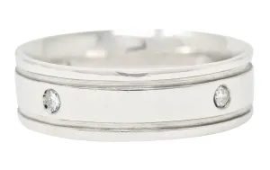 Vintage Diamond Platinum Unisex Wide Wedding Band Ring