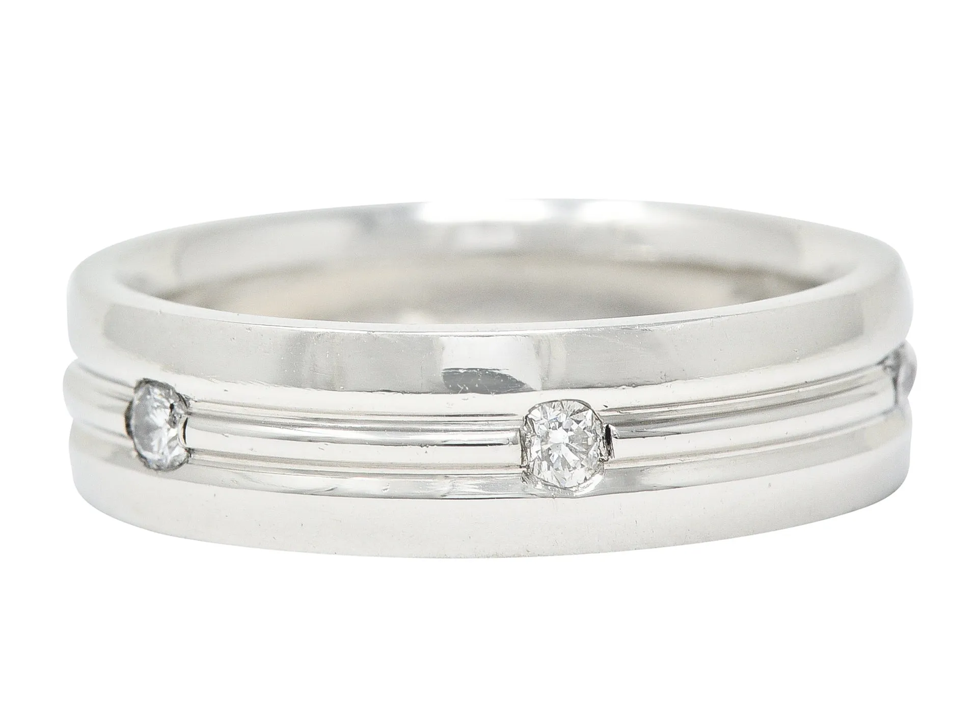 Vintage Diamond Platinum Unisex Wide Wedding Band Ring