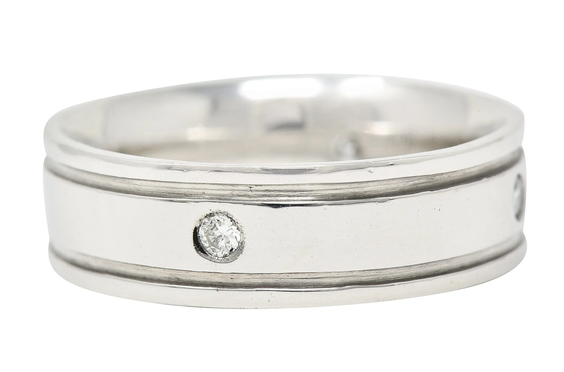 Vintage Diamond Platinum Unisex Wide Wedding Band Ring