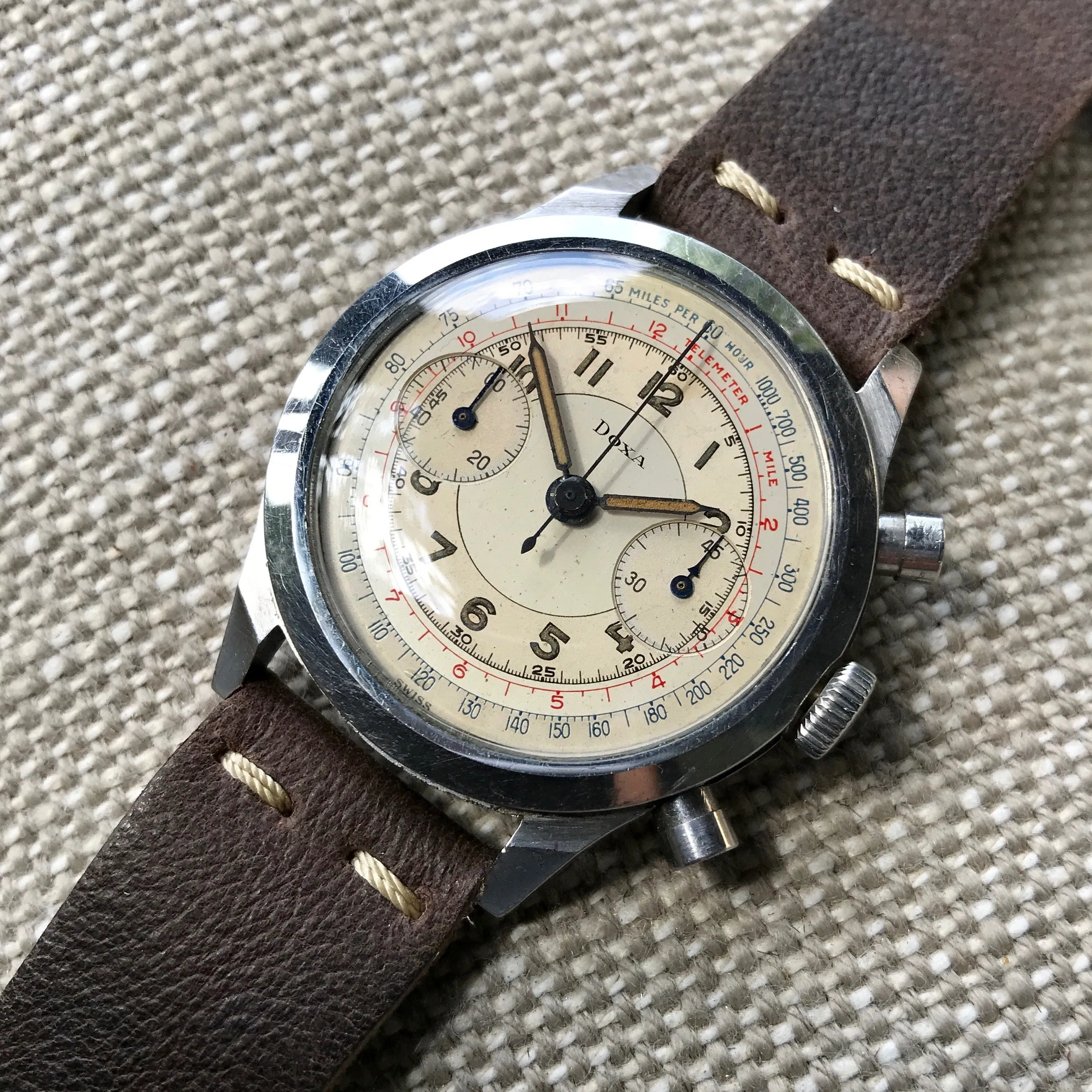 Vintage Doxa Spillman Case Stainless Steel Chronograph Manual 38mm Wristwatch