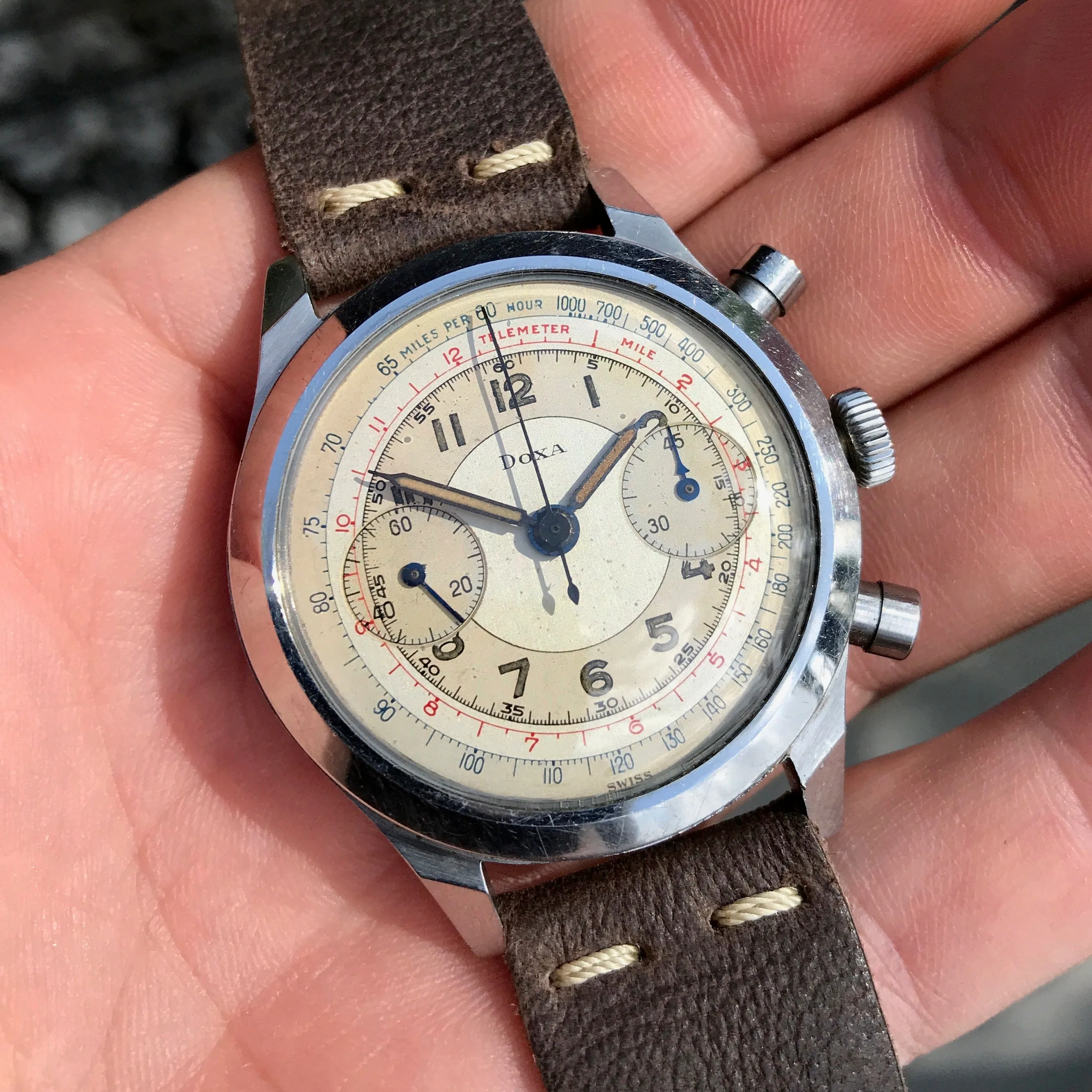 Vintage Doxa Spillman Case Stainless Steel Chronograph Manual 38mm Wristwatch