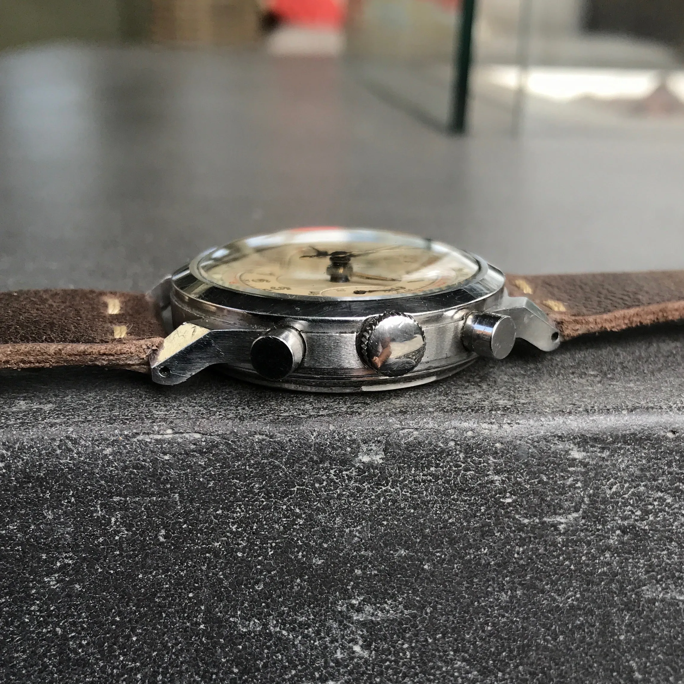 Vintage Doxa Spillman Case Stainless Steel Chronograph Manual 38mm Wristwatch