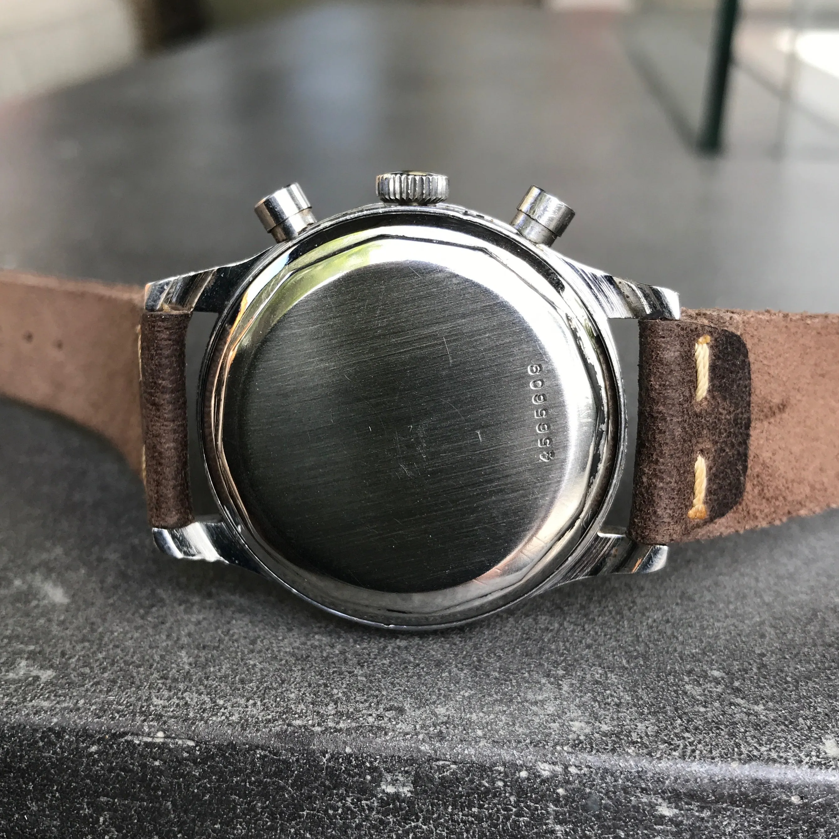 Vintage Doxa Spillman Case Stainless Steel Chronograph Manual 38mm Wristwatch